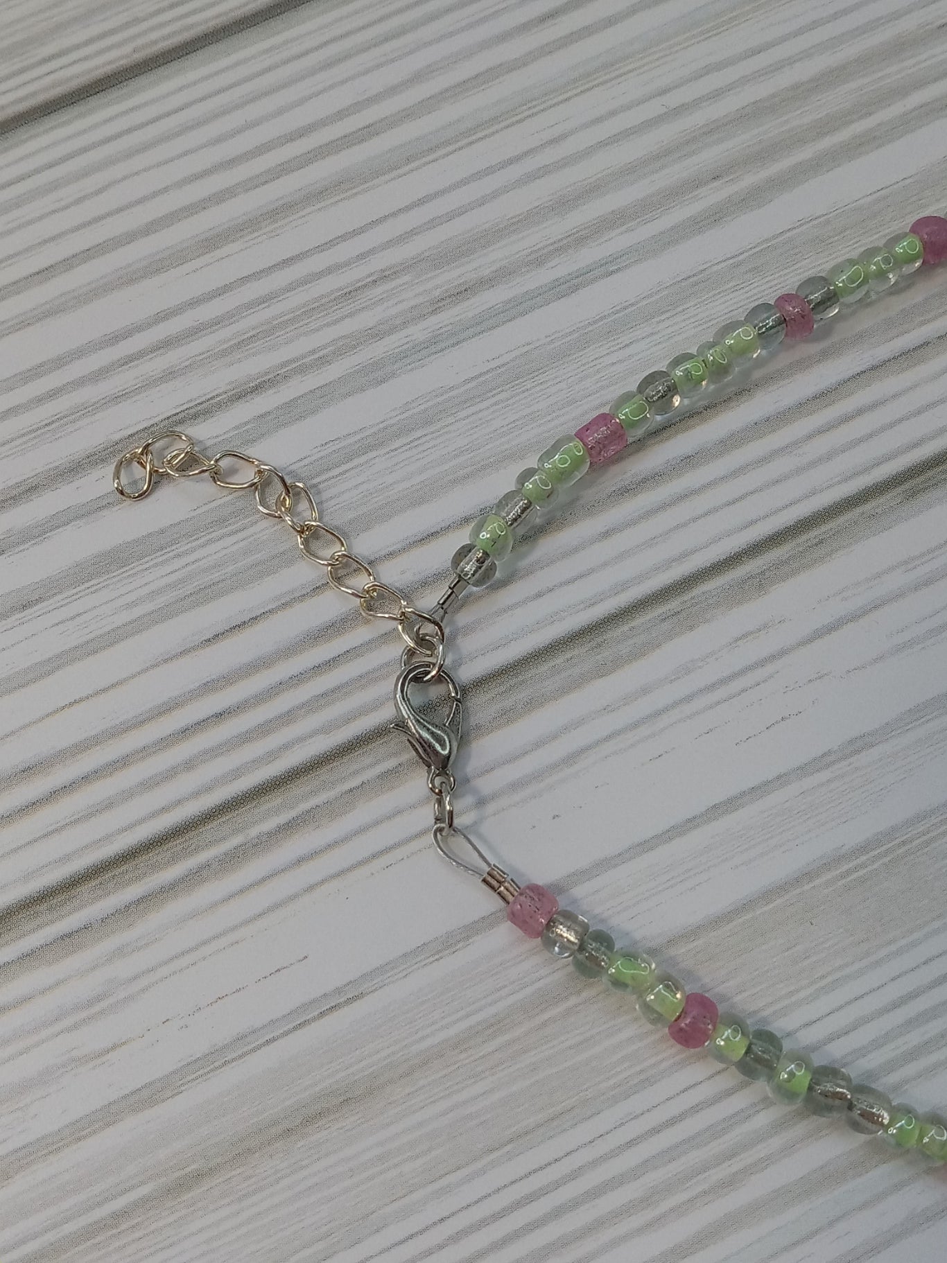 Beaded Choker Necklace - Pink and Mint Green