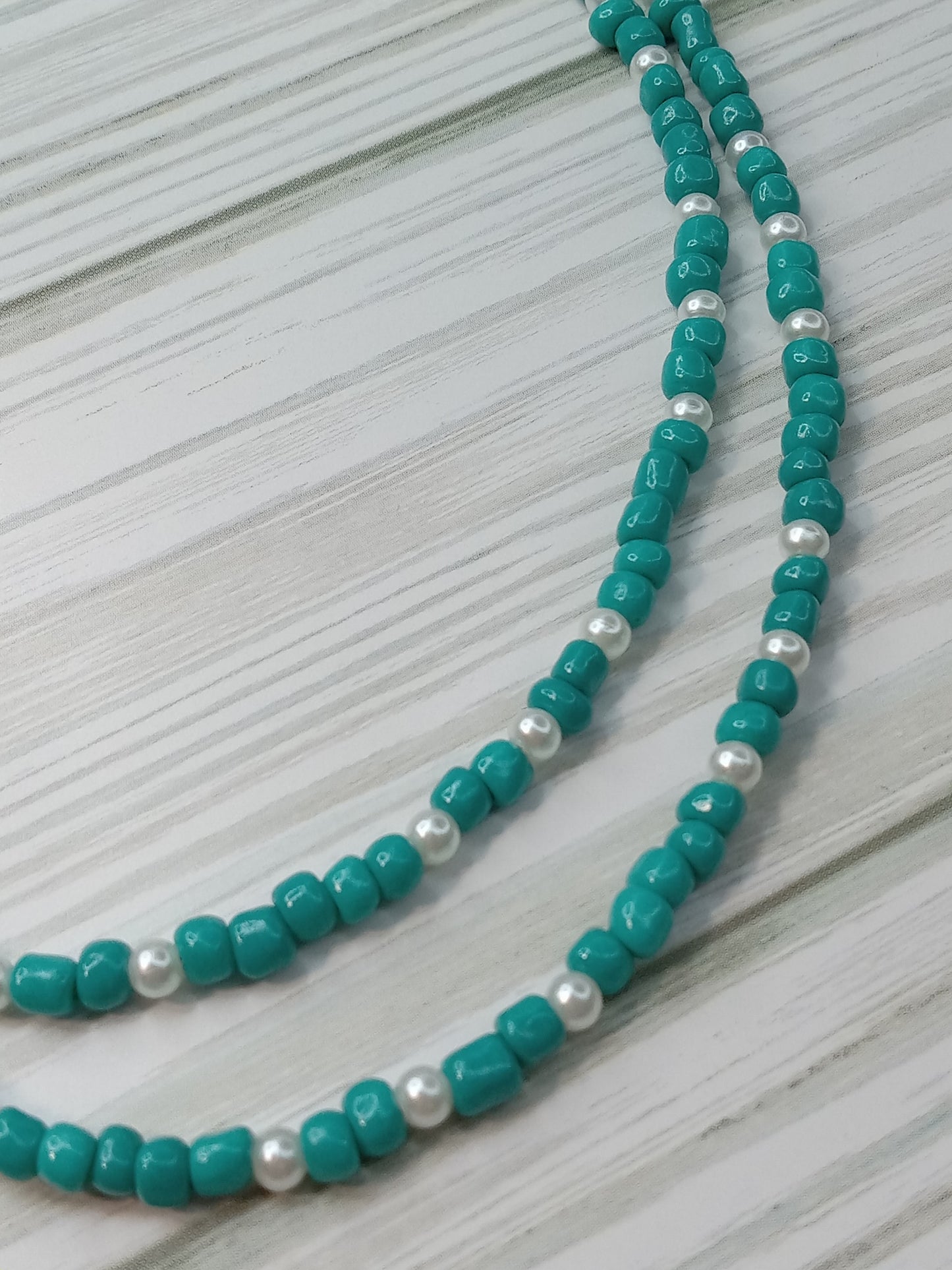 Beaded Choker Necklace - Turquoise and Pearl