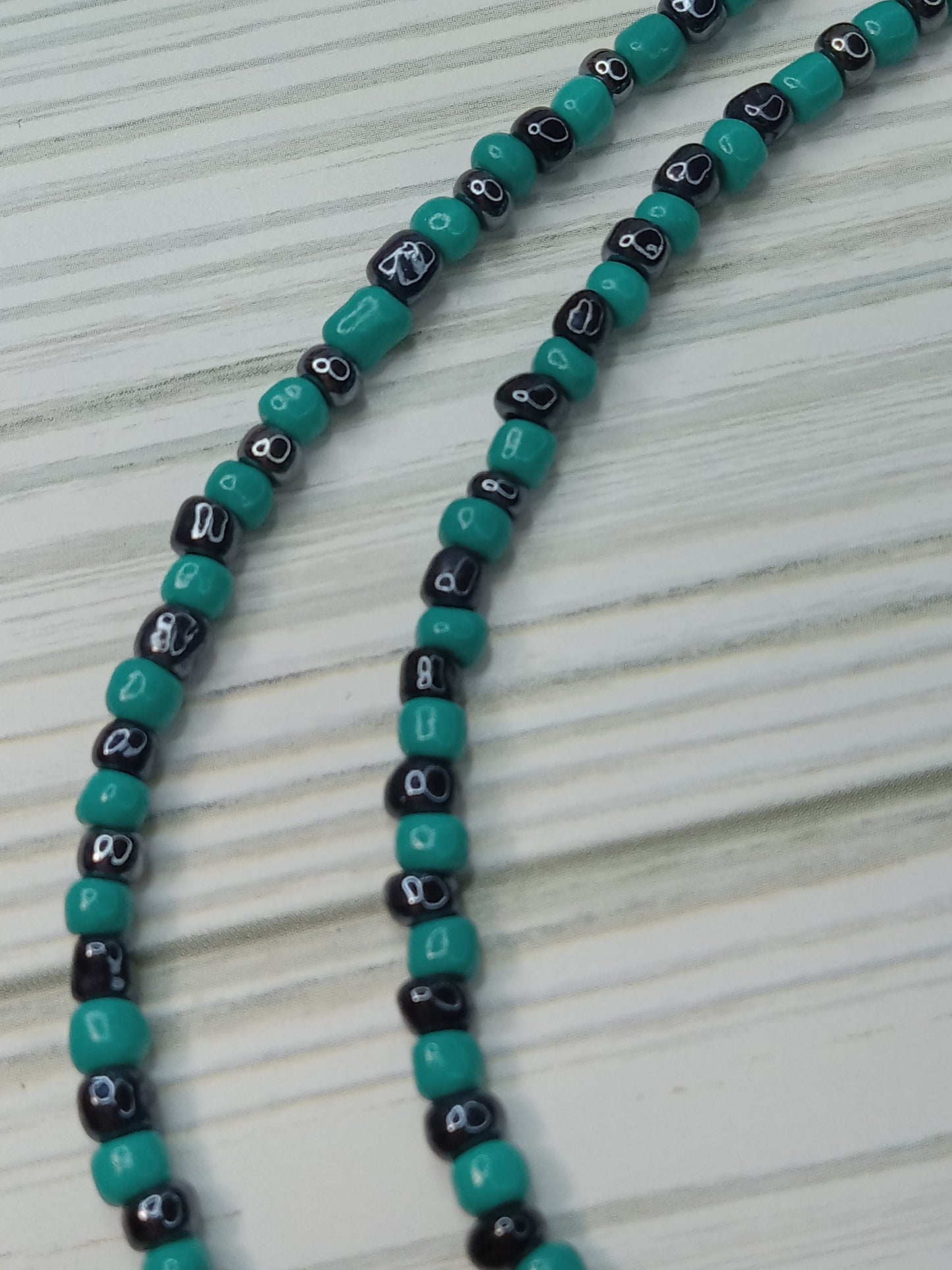 Beaded Choker Necklace - Turquoise and Hematite