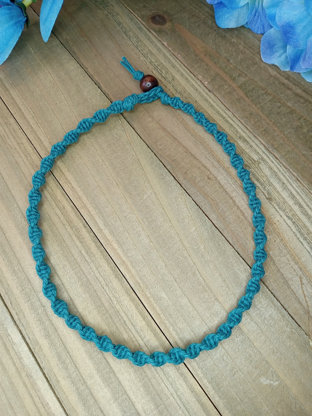 Spiral Hemp Necklace - Aqua Blue