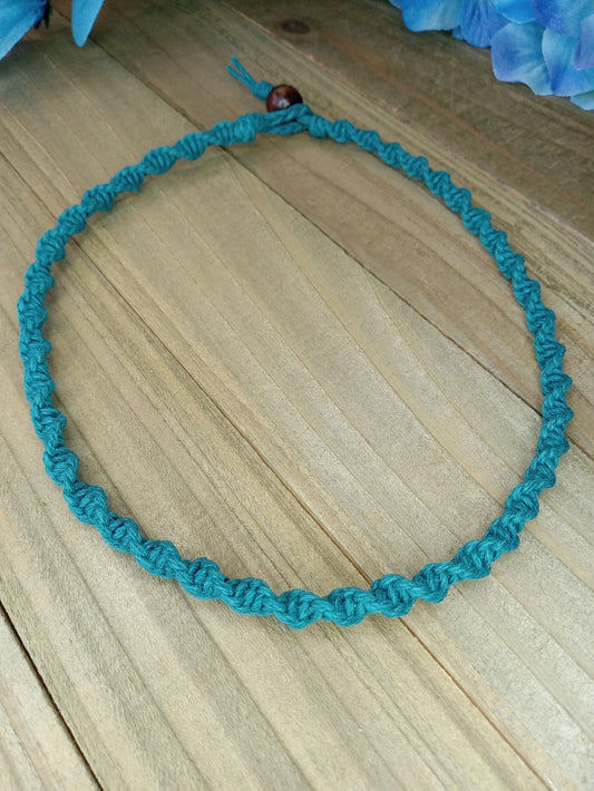 Spiral Hemp Necklace - Aqua Blue