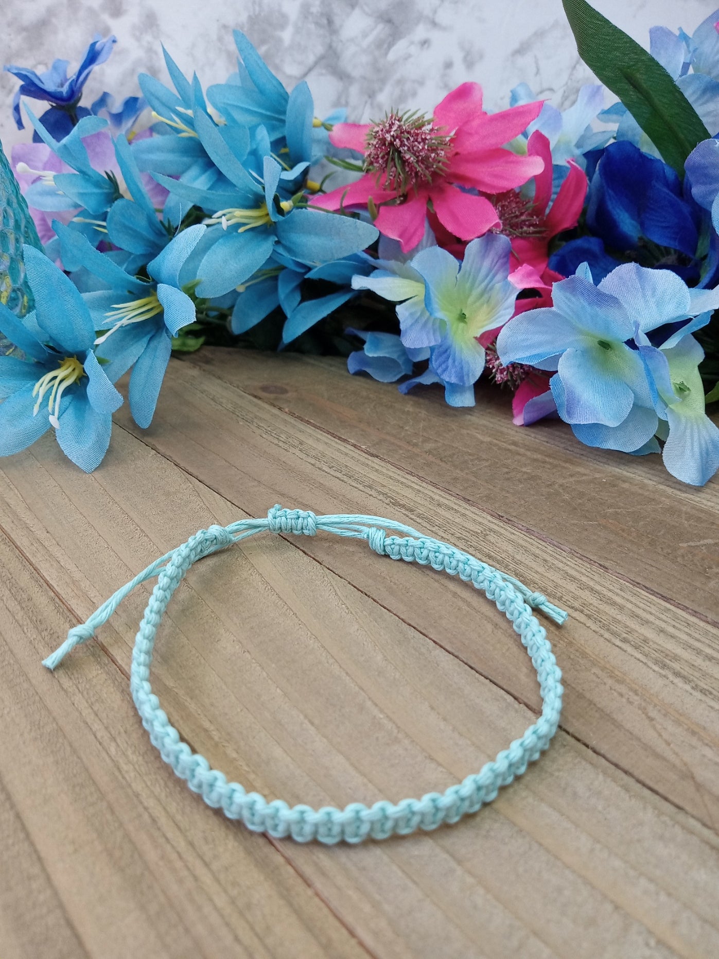 Classic Hemp Anklet - Surfer Style - Light Blue