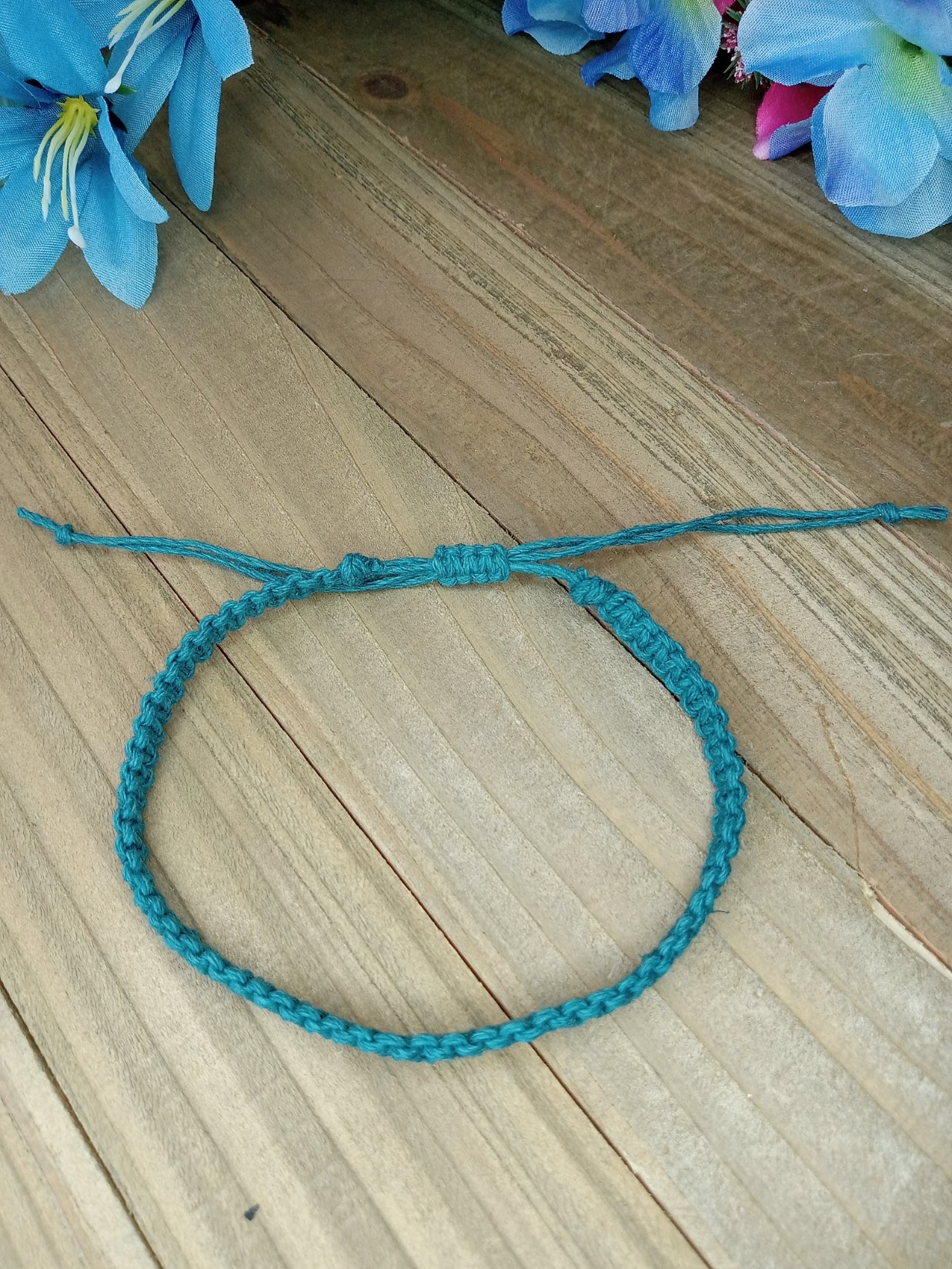 Classic Hemp Anklet - Surfer Style - Aqua Blue