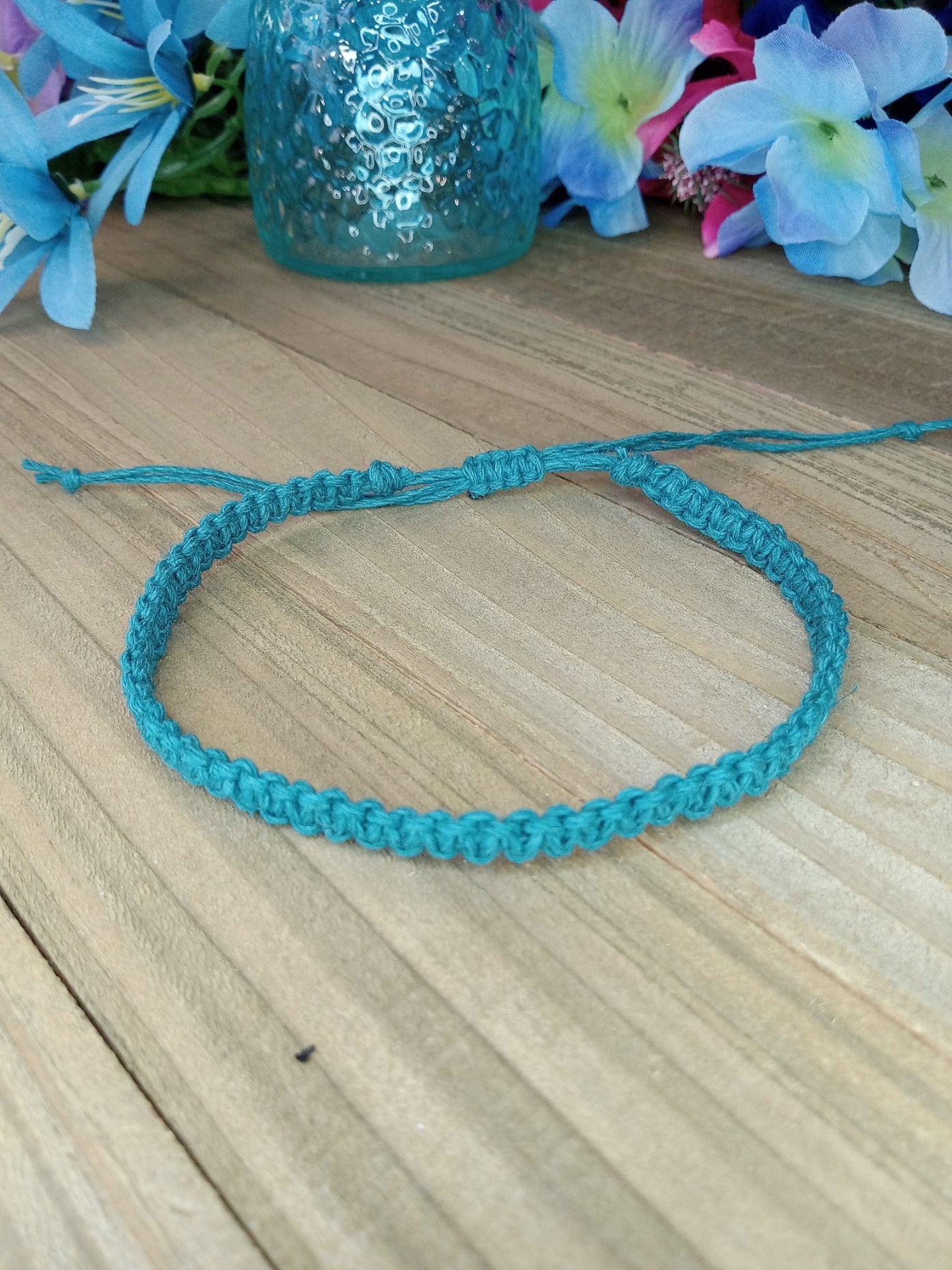 Classic Hemp Anklet - Surfer Style - Aqua Blue