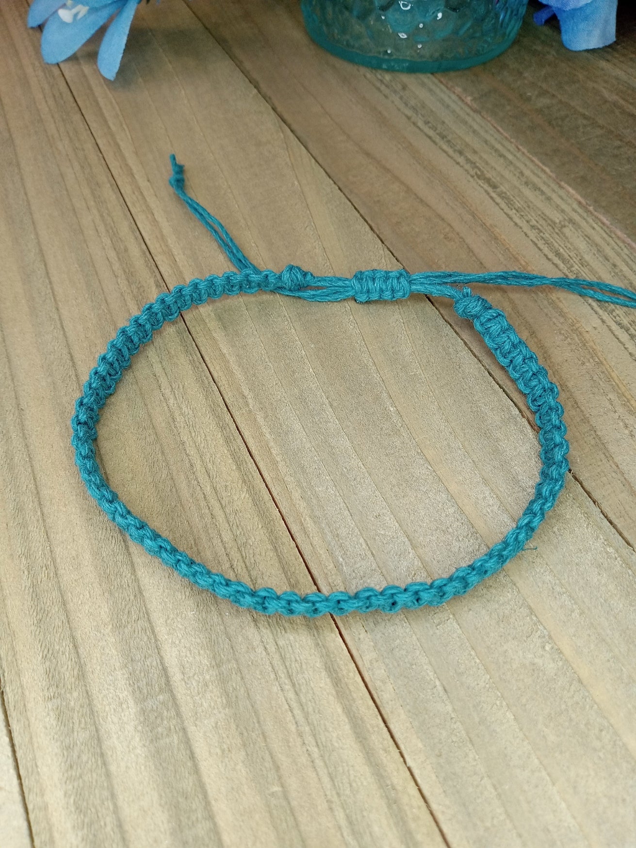 Classic Hemp Anklet - Surfer Style - Aqua Blue