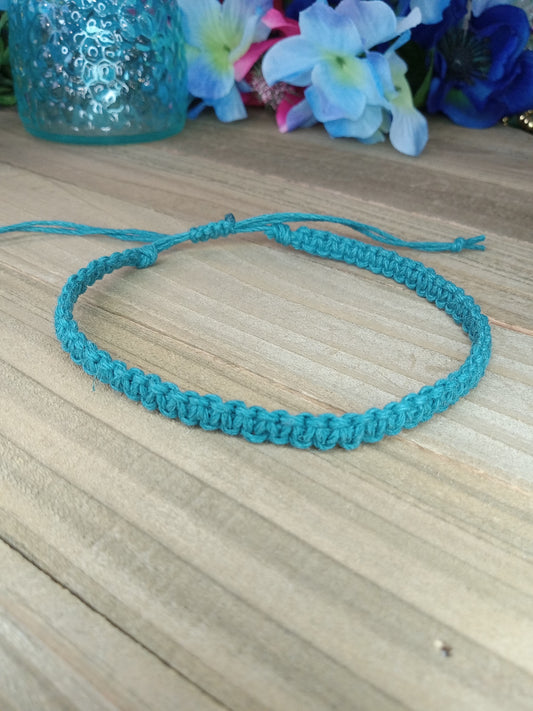 Classic Hemp Anklet - Surfer Style - Aqua Blue