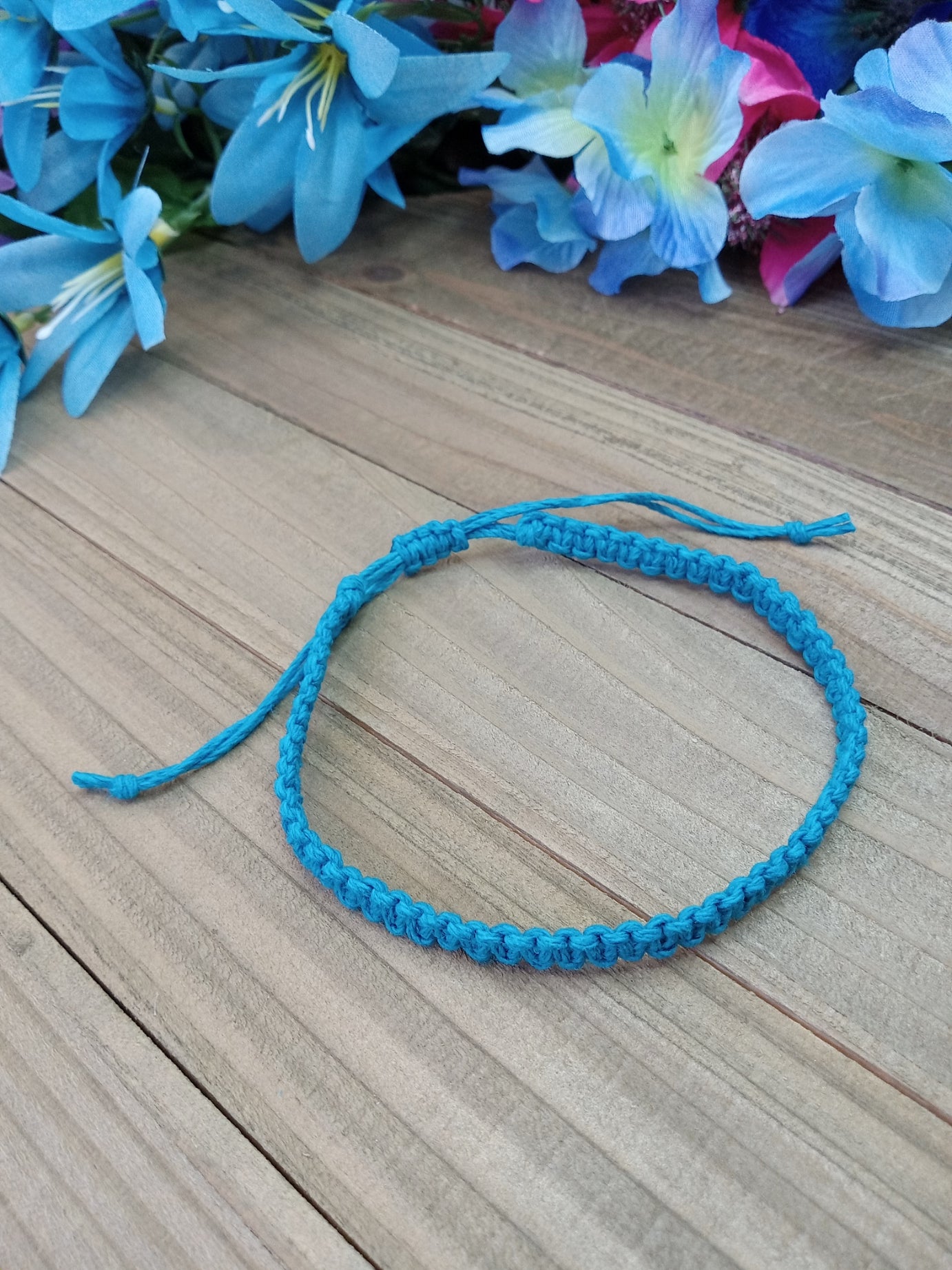 Classic Hemp Anklet - Surfer Style - Turquoise Blue