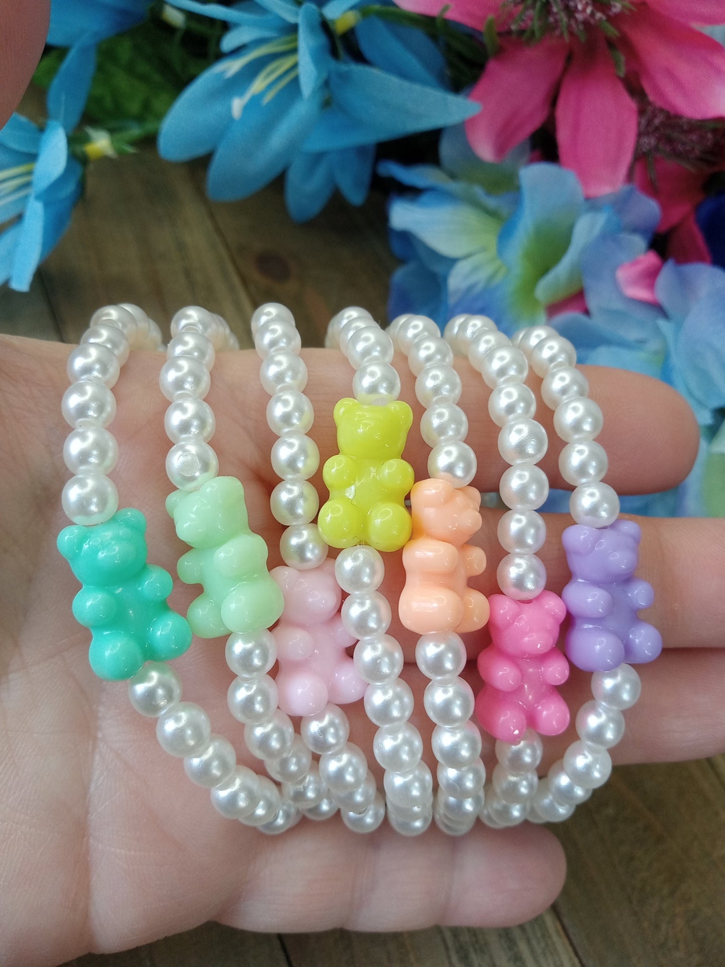 Pearl Bracelet with Candy Bears - Stacker Bracelet