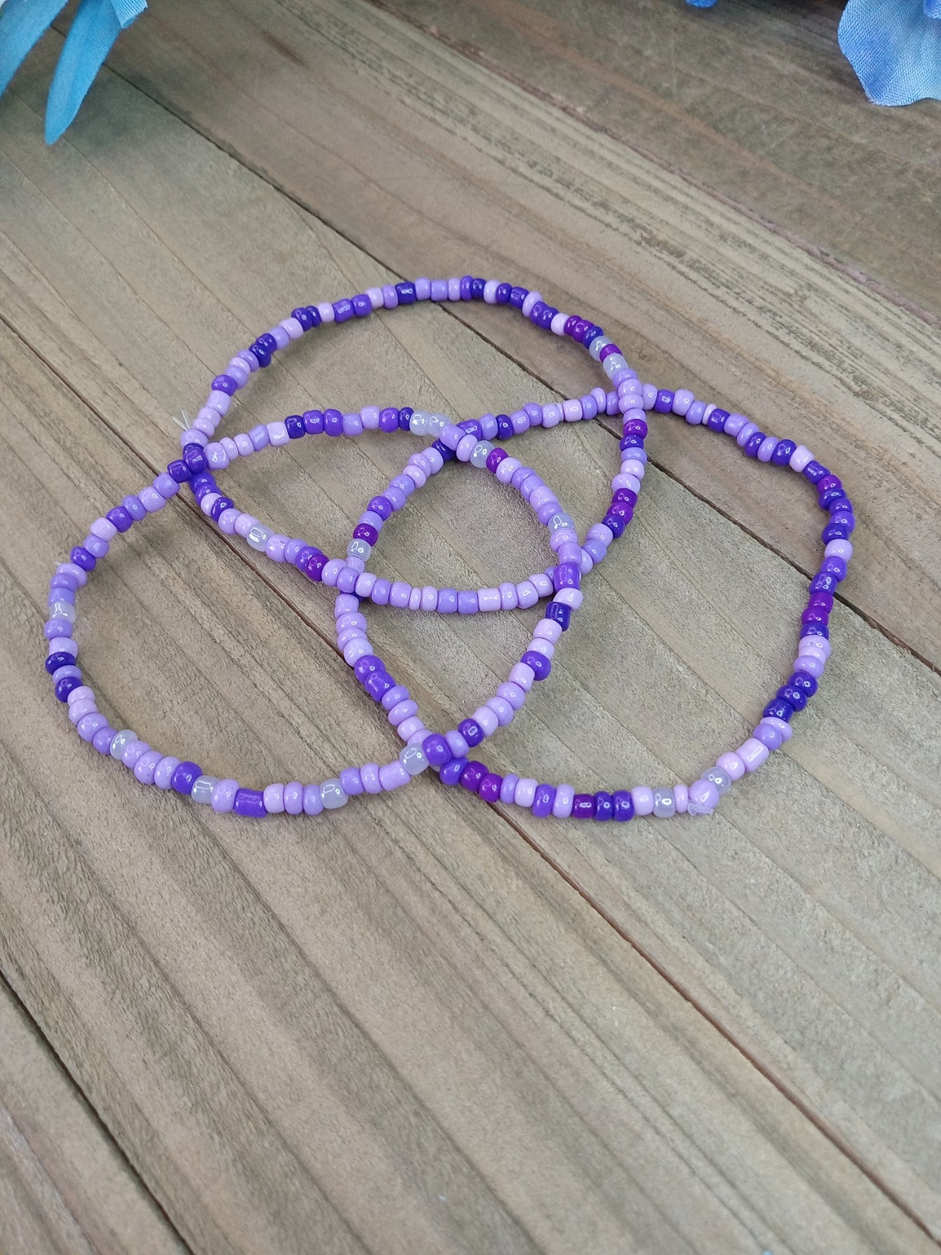 Seed Bead Bracelet Stack - Purple - Set of 3