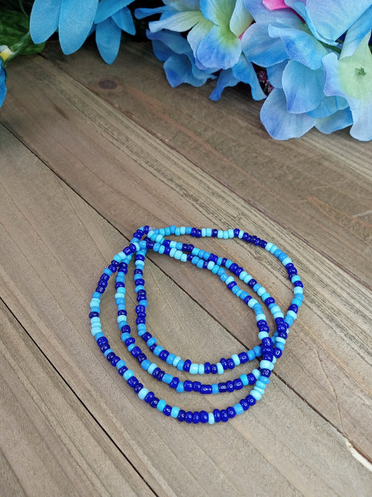 Seed Bead Bracelet Stack - Blue - Set of 3