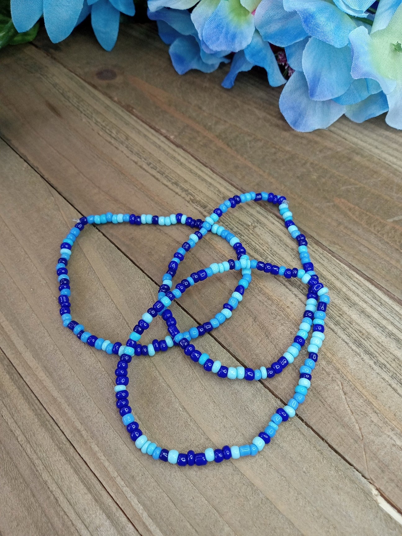 Seed Bead Bracelet Stack - Blue - Set of 3