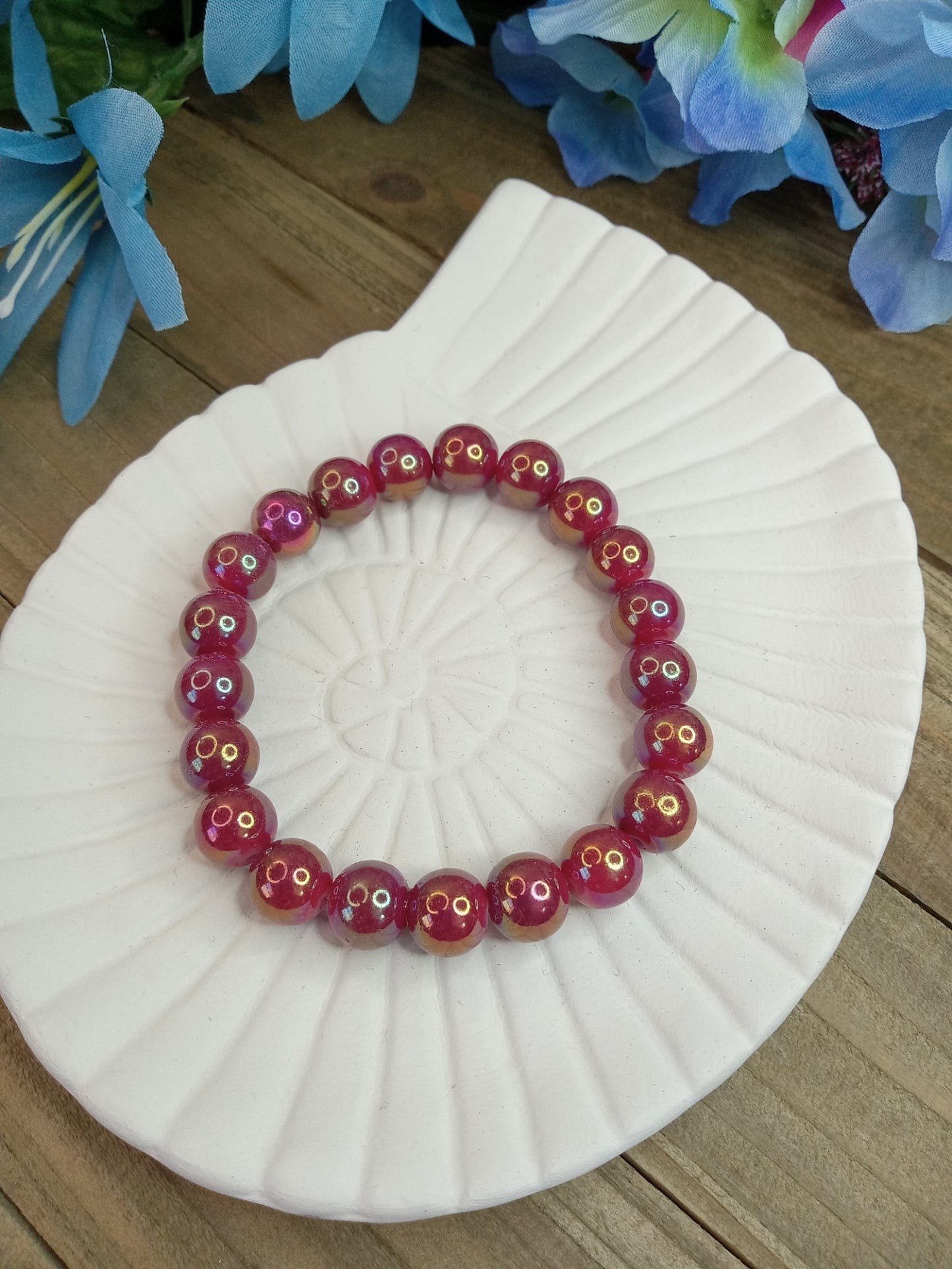 Glass Bead Bracelet - Burgundy AB Beads