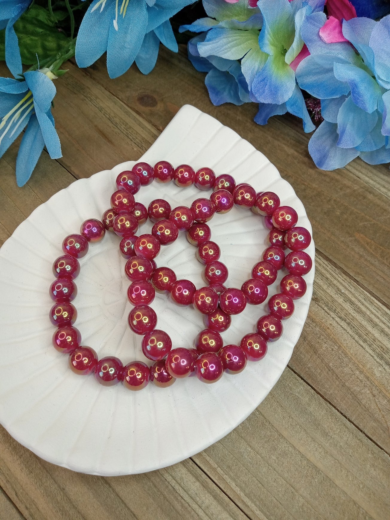 Glass Bead Bracelet - Burgundy AB Beads