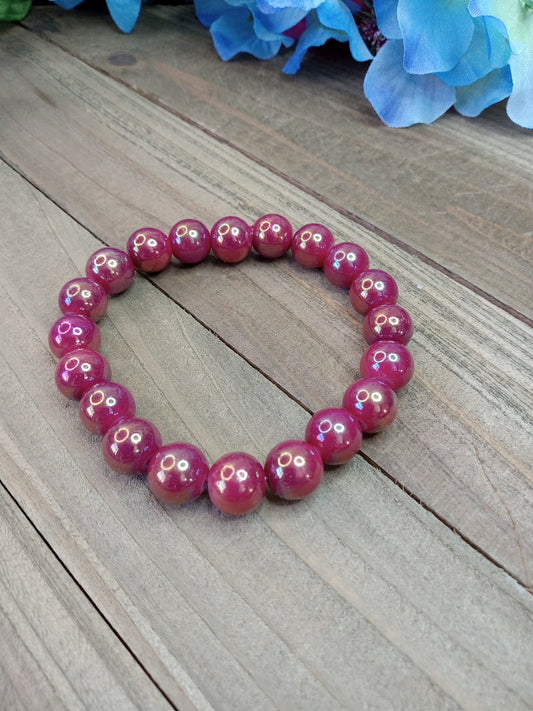 Glass Bead Bracelet - Burgundy AB Beads