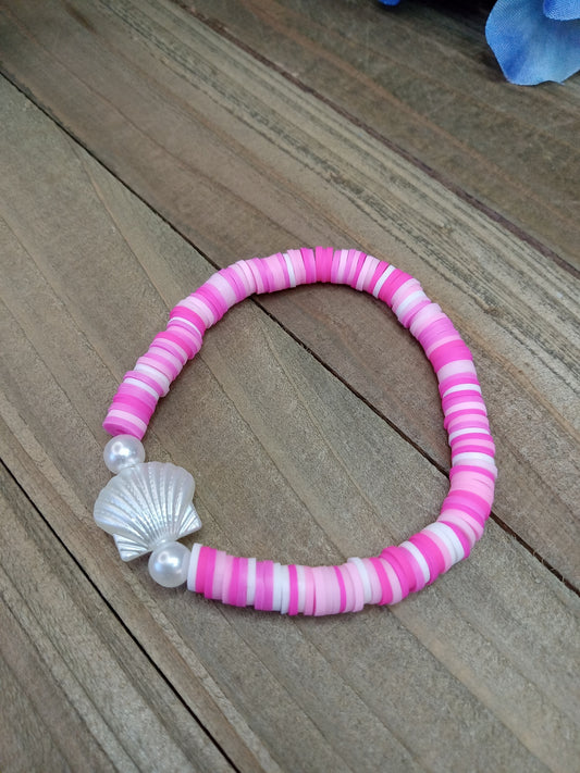 Clay Bead Bracelet - Pink with Pearly Shell