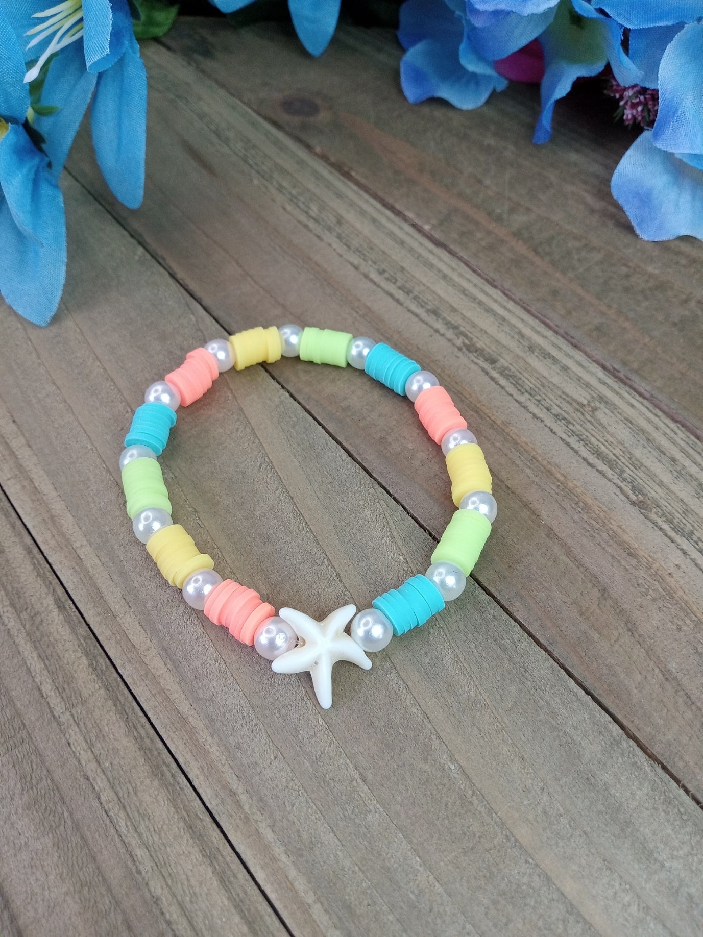 Clay Bead Bracelet - Tropical Sunset with White Starfish