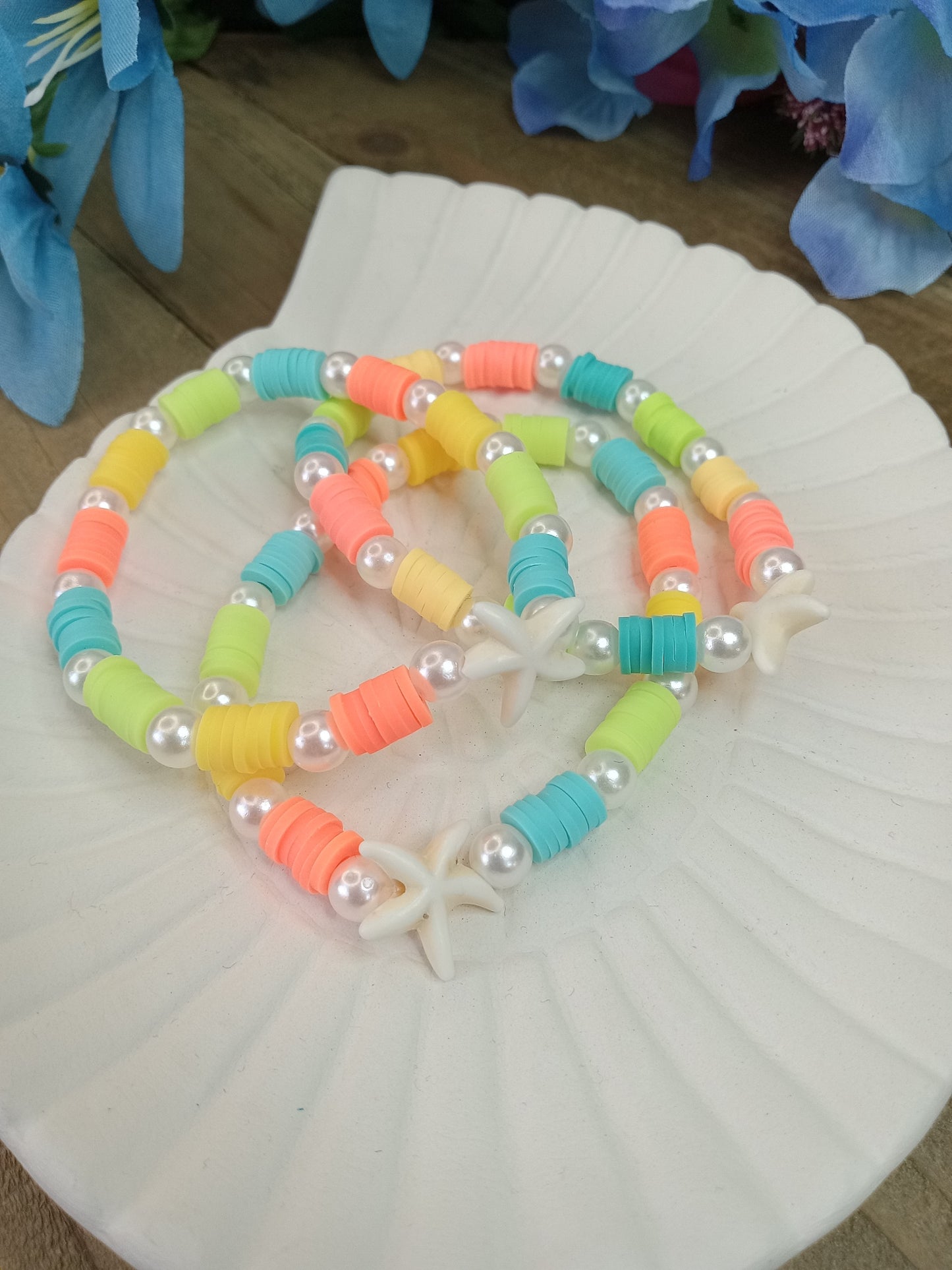 Clay Bead Bracelet - Tropical Sunset with White Starfish