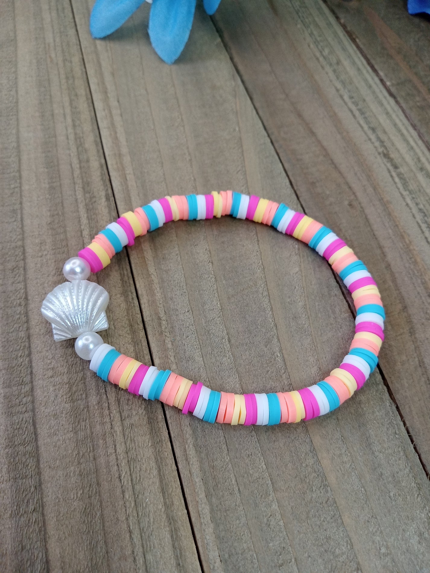 Clay Bead Bracelet - Coconut Party with Pearly Shell