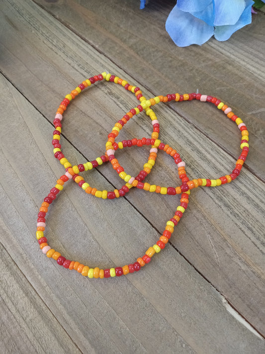 Seed Bead Bracelet Stack - Fiery Sunset - Set of 3