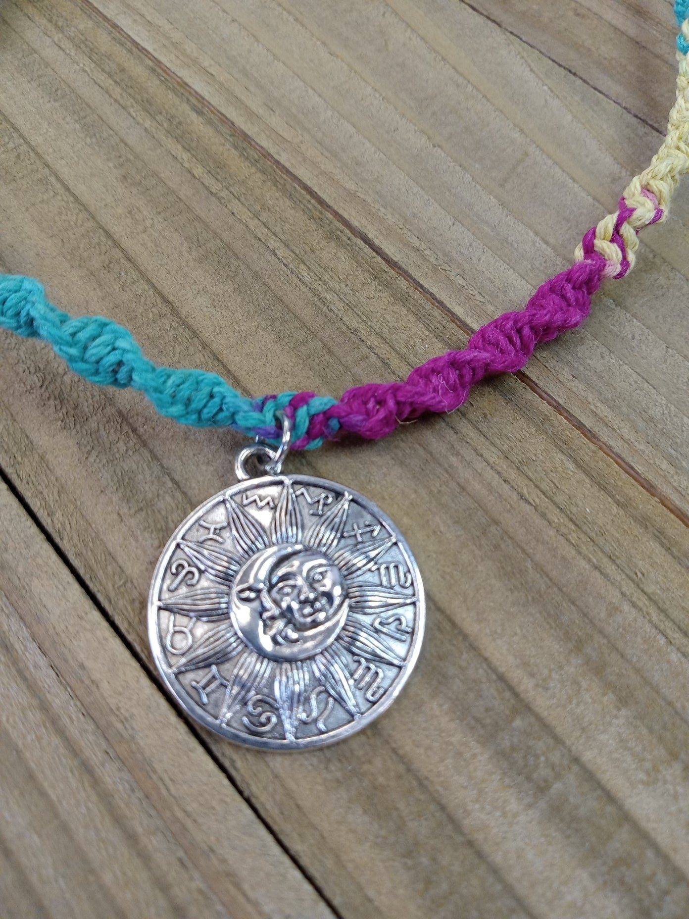 Spiral Hemp Necklace - Sun Pendant