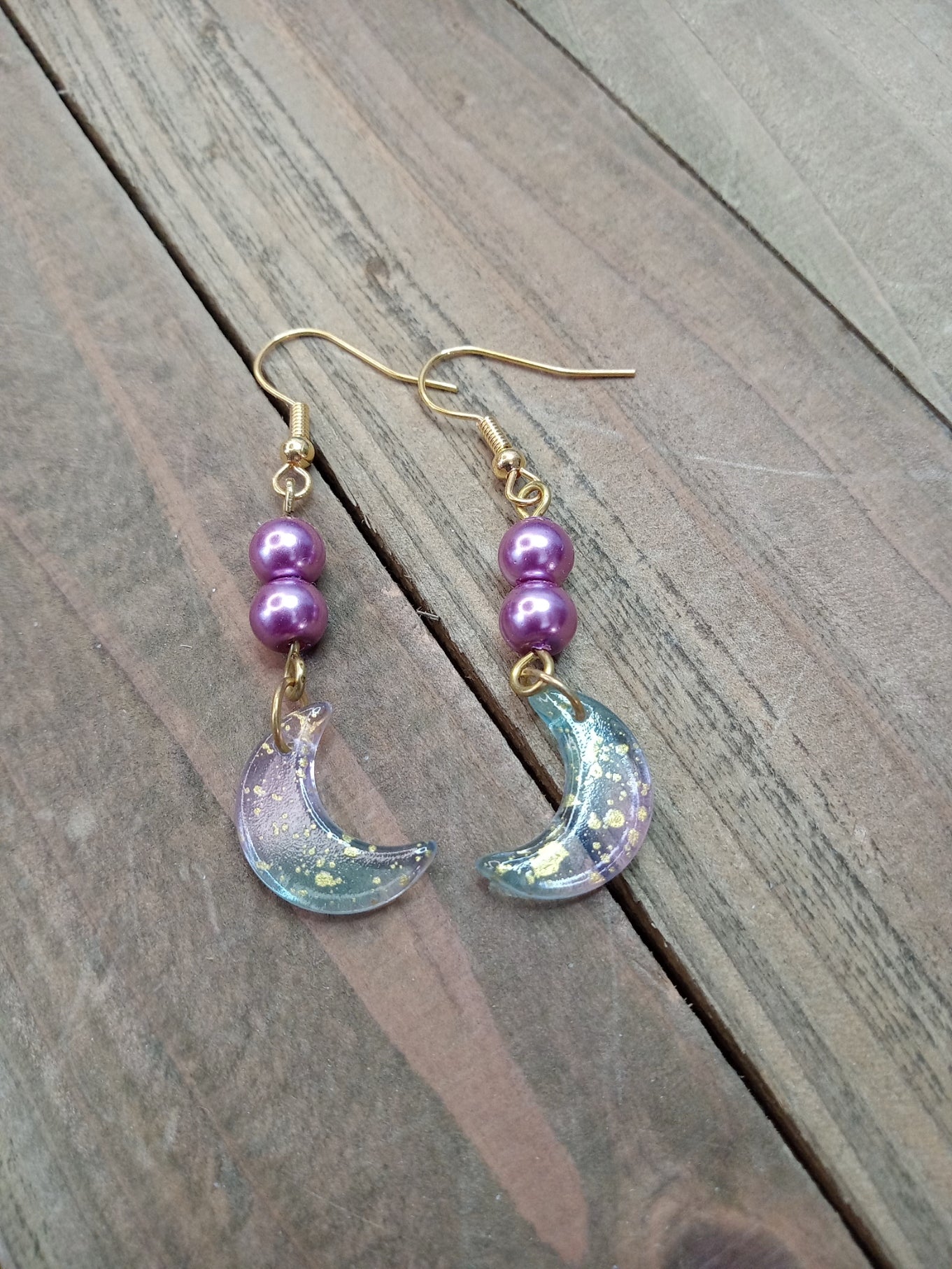 Earrings - Purple Pearly Moons