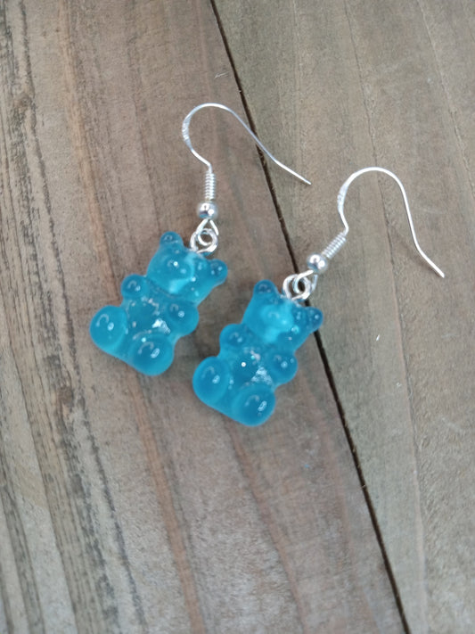 Earrings - Candy Bears - Glitter Aqua Blue