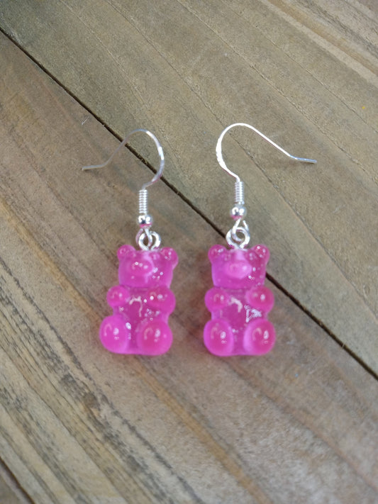 Earrings - Candy Bears - Glitter Bright Pink