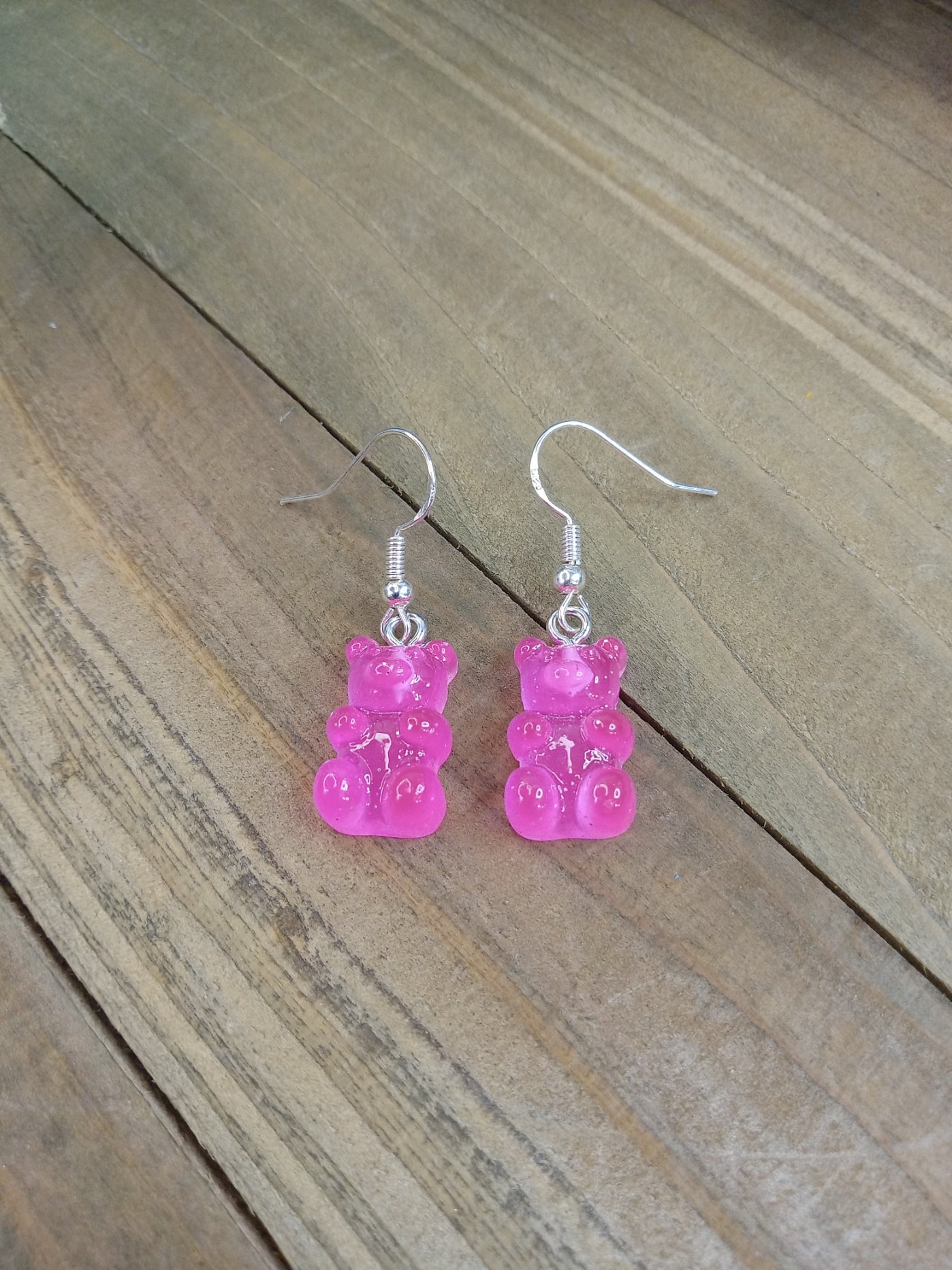 Earrings - Candy Bears - Glitter Bright Pink