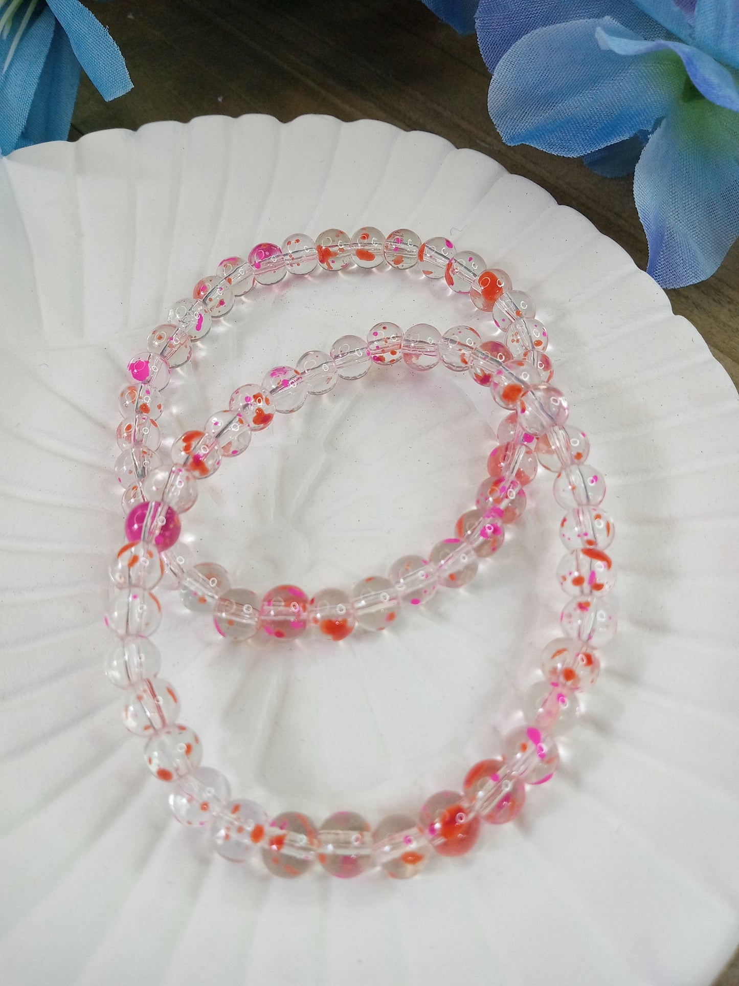 Glass Bead Bracelet - Pink and Orange