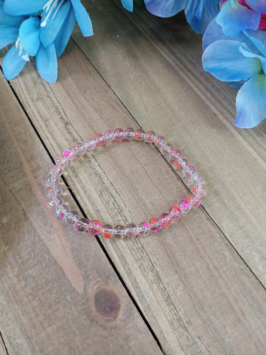 Glass Bead Bracelet - Pink and Orange