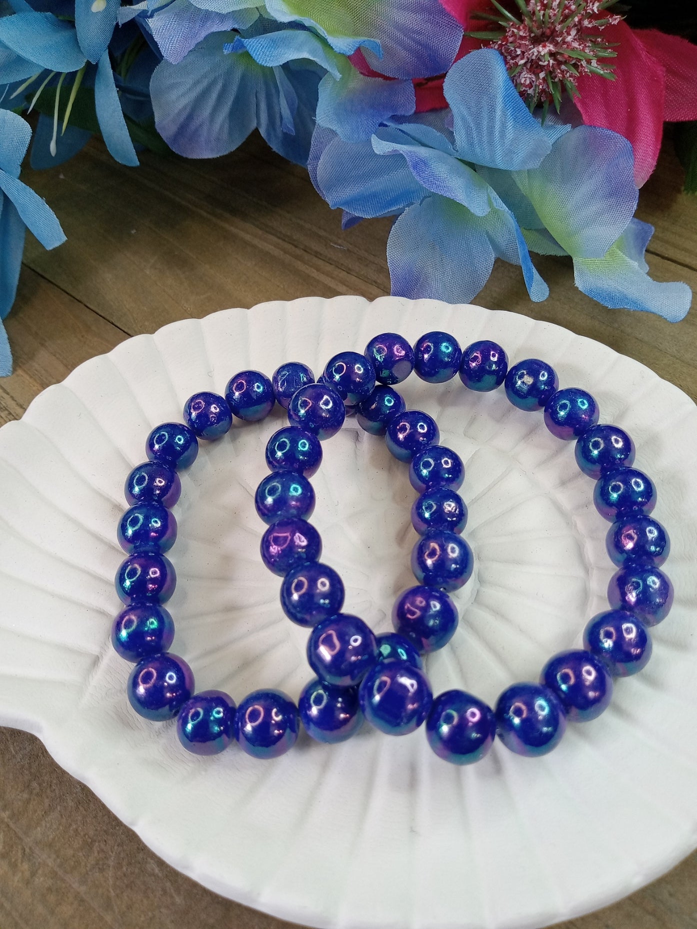 Glass Bead Bracelet - Blue AB Beads