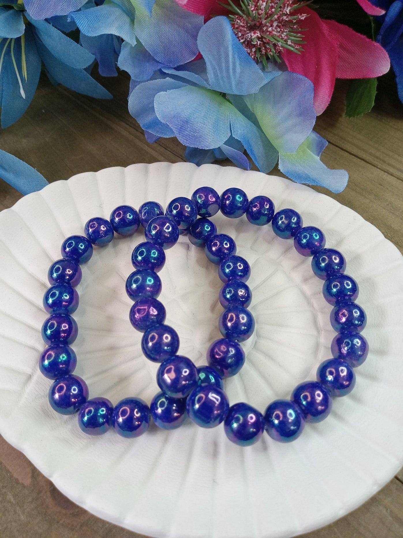 Glass Bead Bracelet - Blue AB Beads