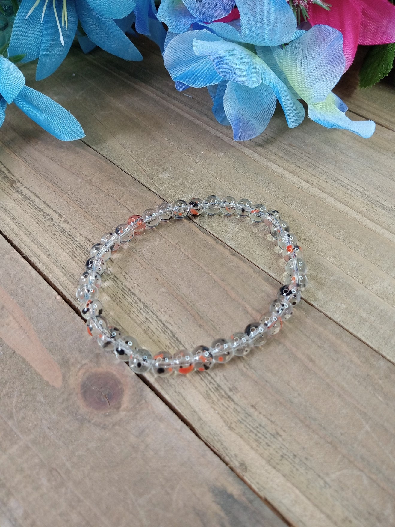 Glass Bead Bracelet - Black and Orange