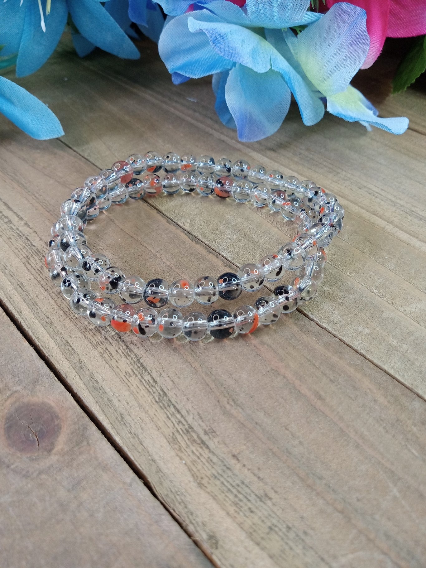 Glass Bead Bracelet - Black and Orange