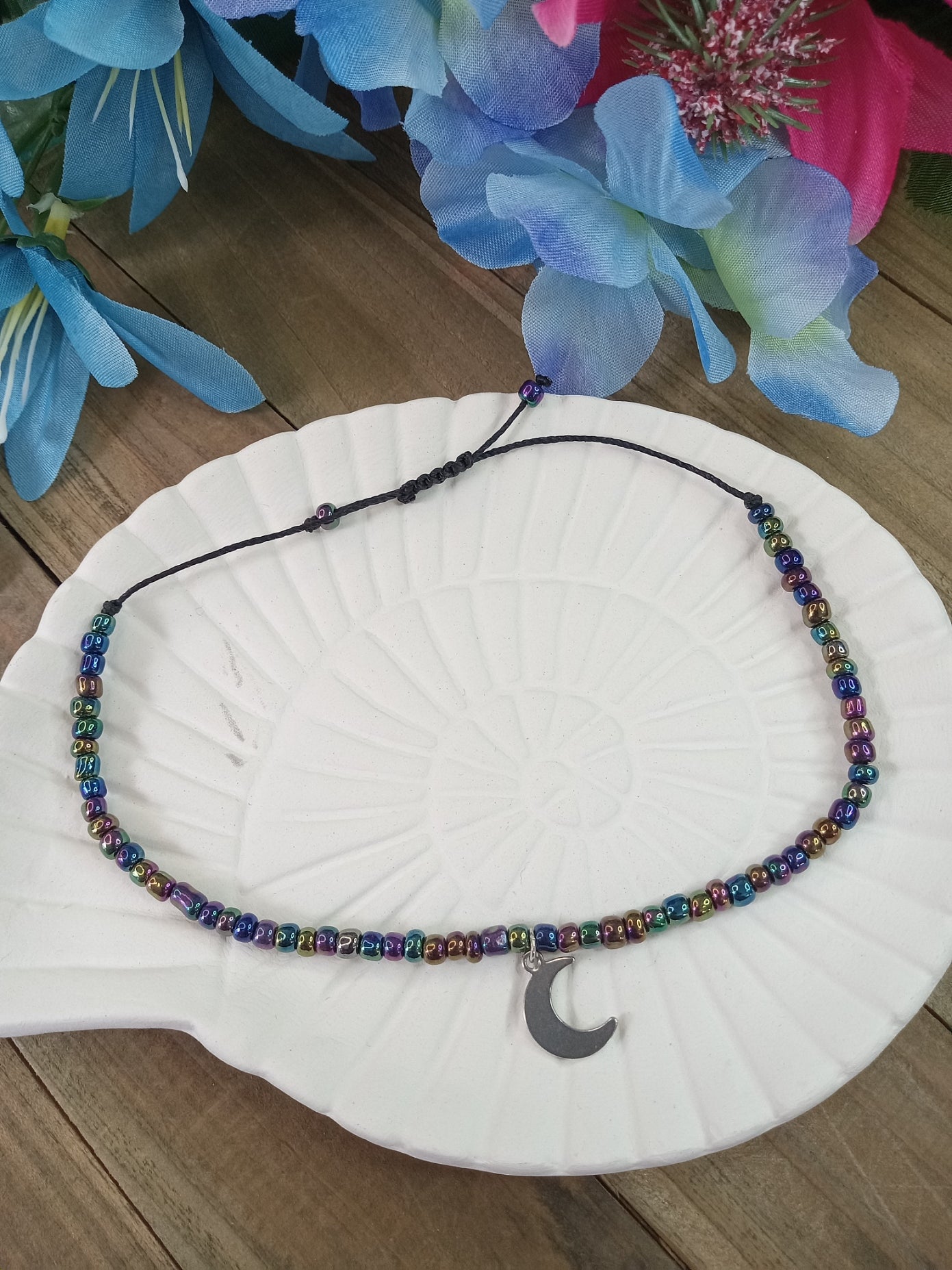 Anklet - Adjustable Seed Bead - Moon