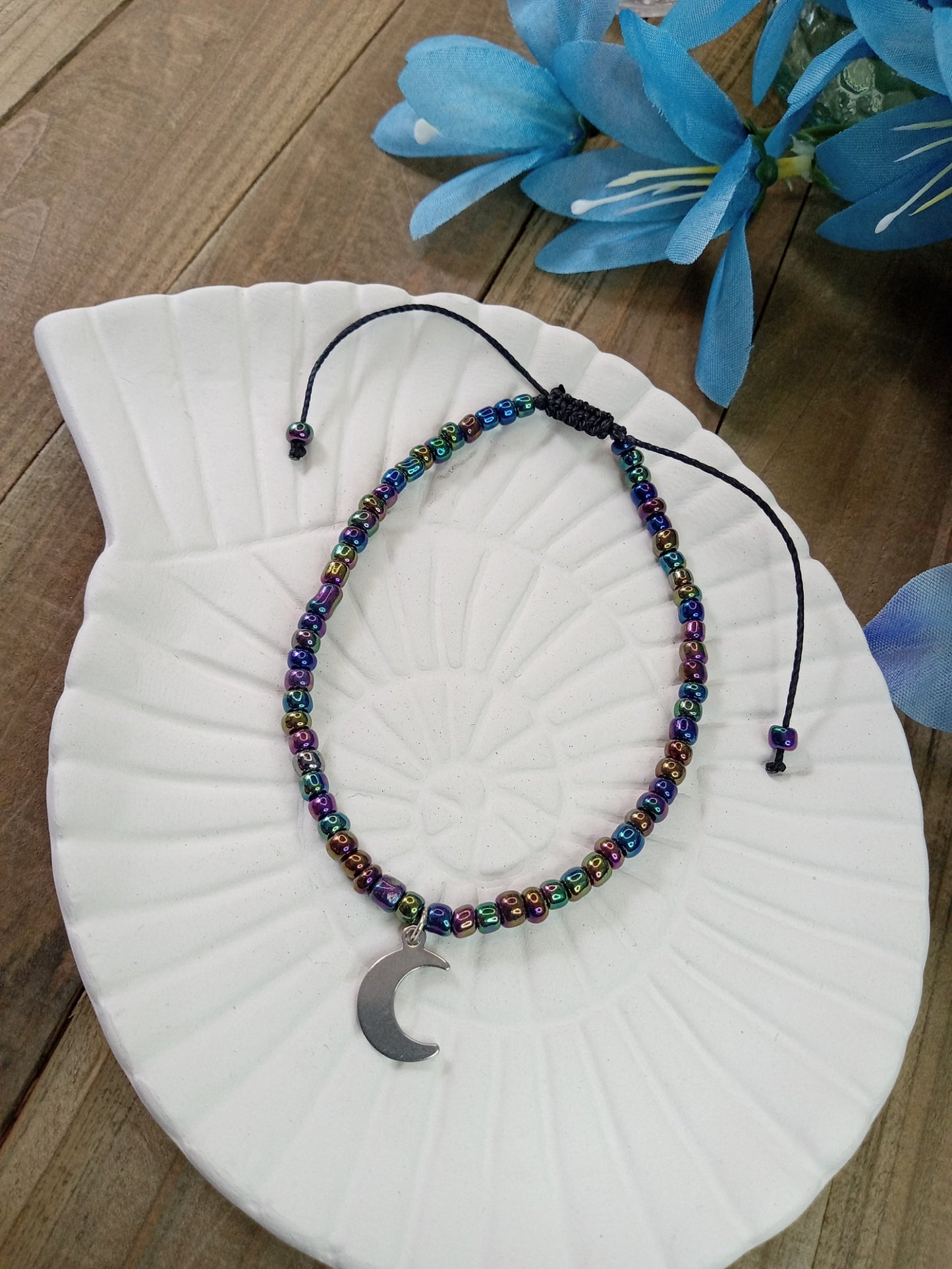 Anklet - Adjustable Seed Bead - Moon