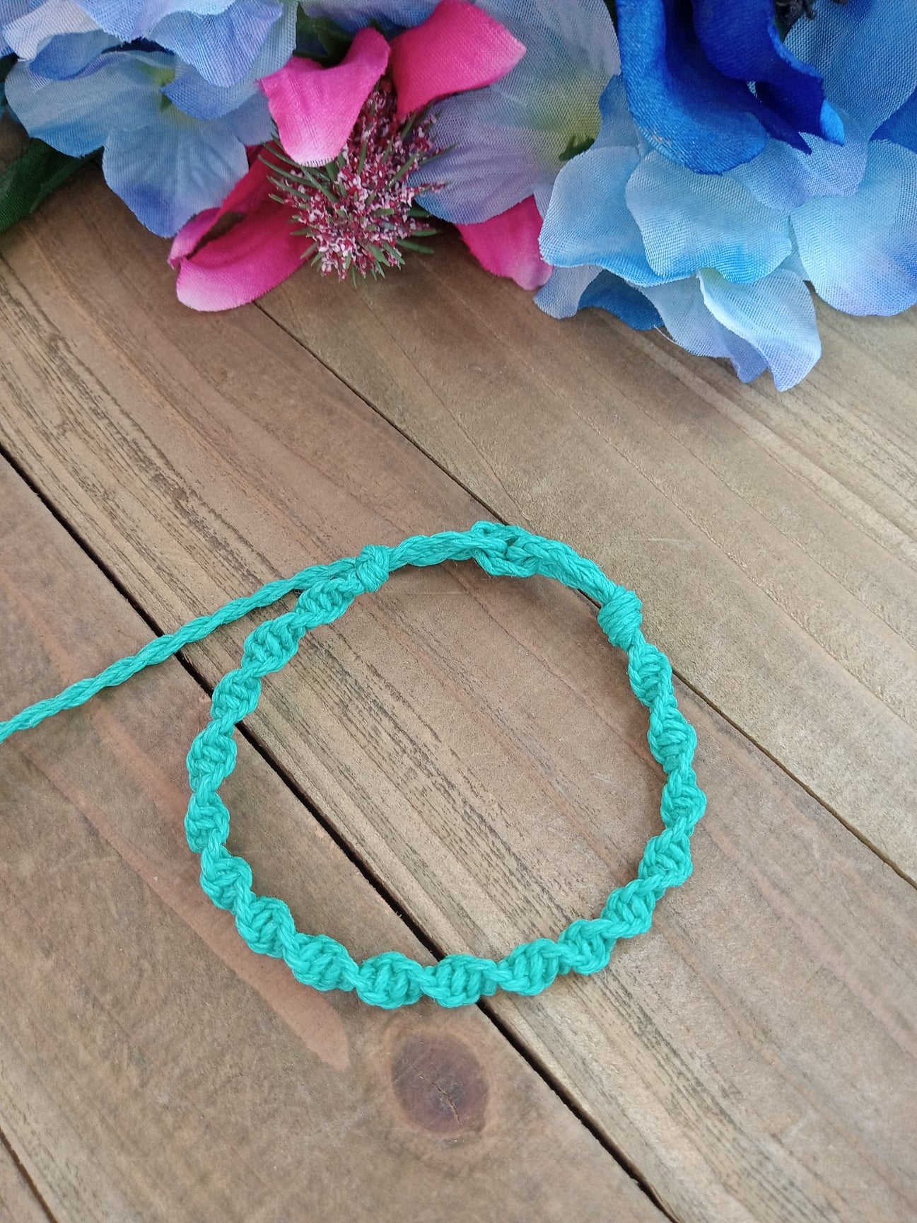 Spiral Hemp Bracelet - Surfer Style - Teal