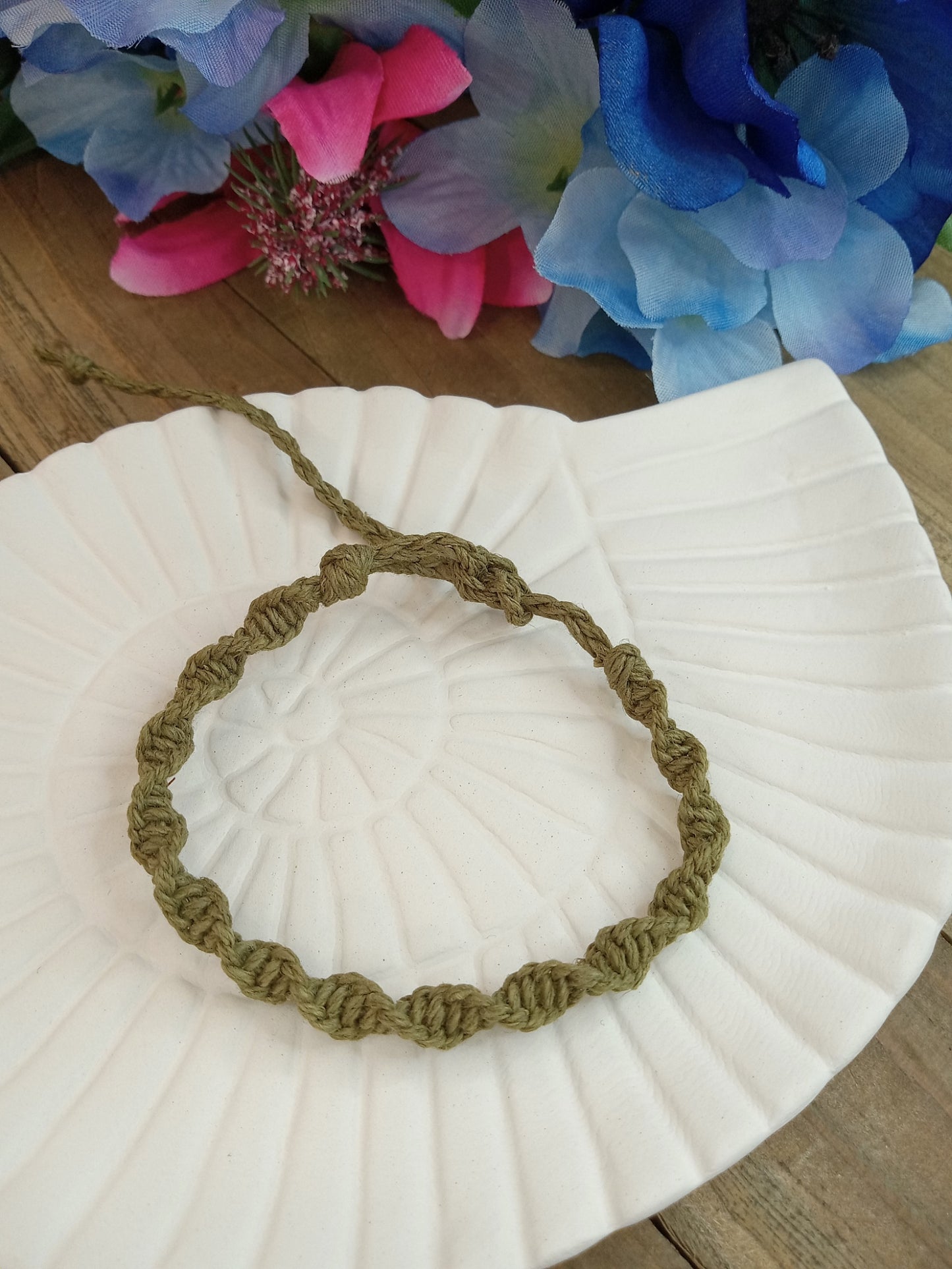 Spiral Hemp Bracelet - Surfer Style - Sage