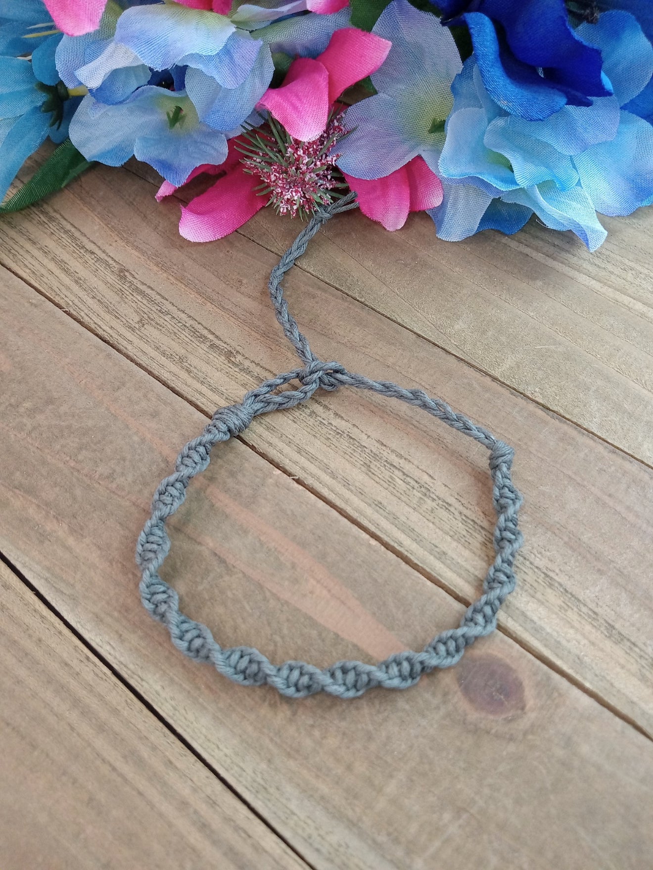 Spiral Hemp Bracelet - Surfer Style - Gray