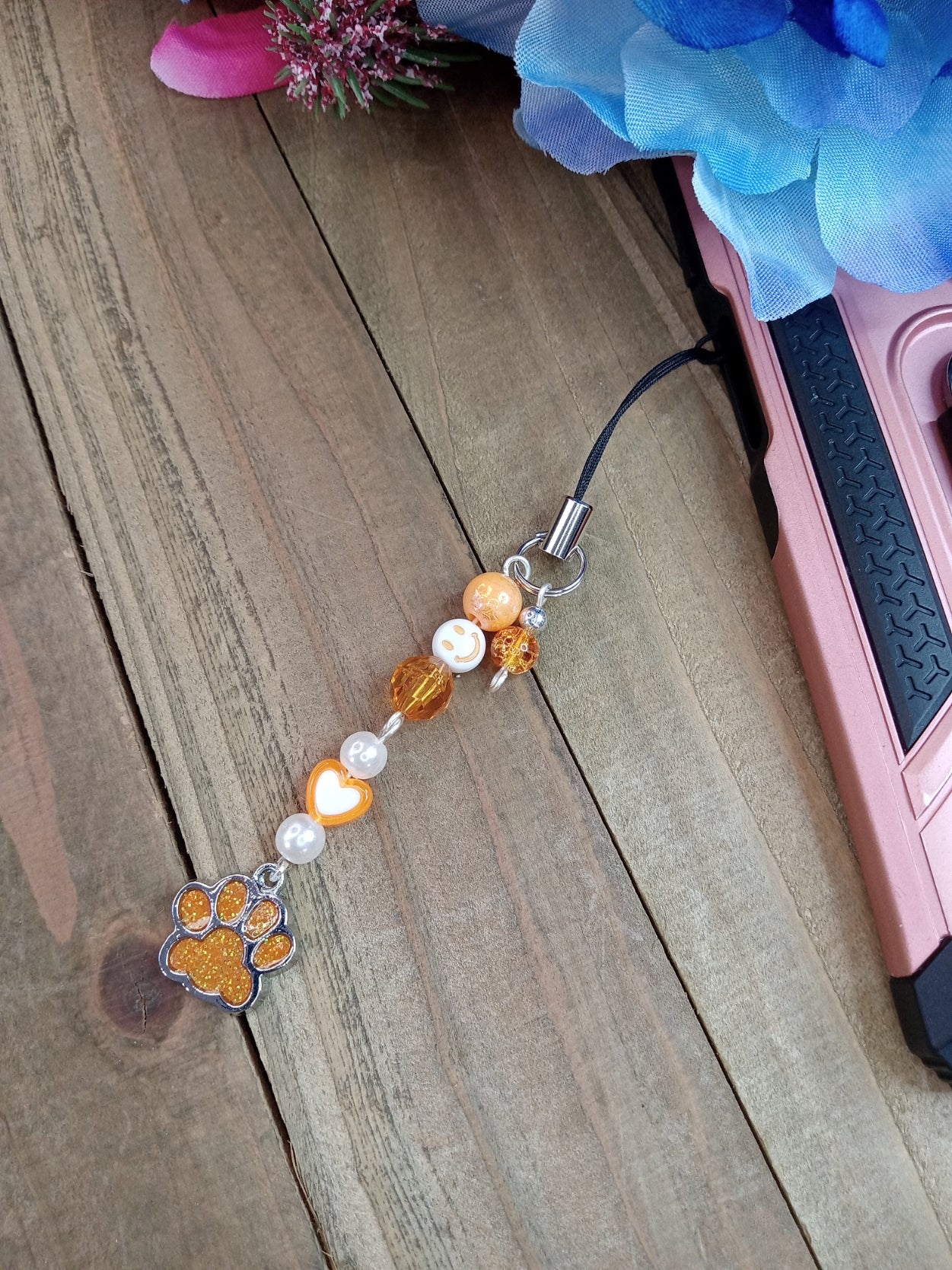 Phone Charm - Orange Paw Print