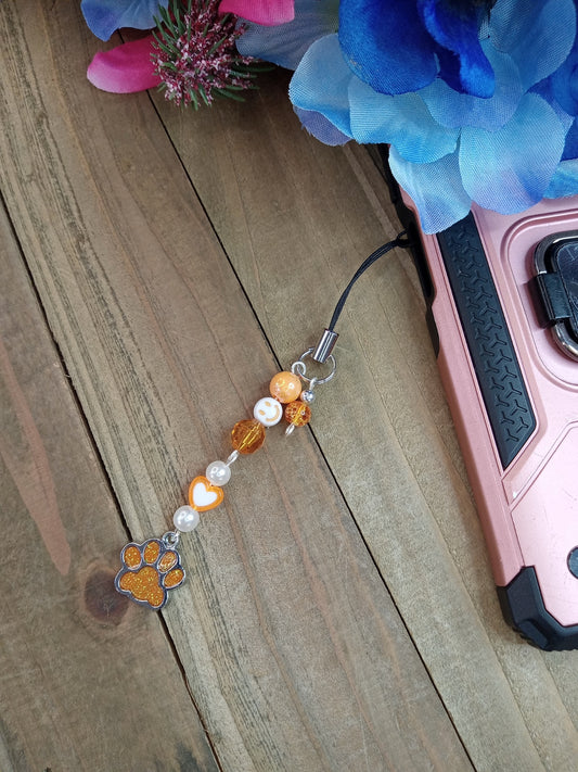 Phone Charm - Orange Paw Print