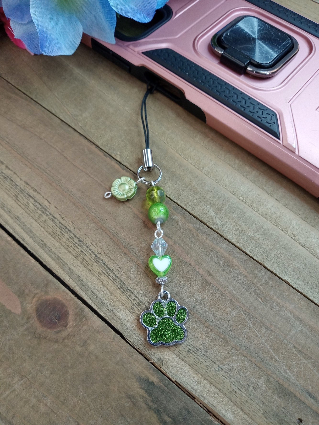 Phone Charm - Green Paw Print