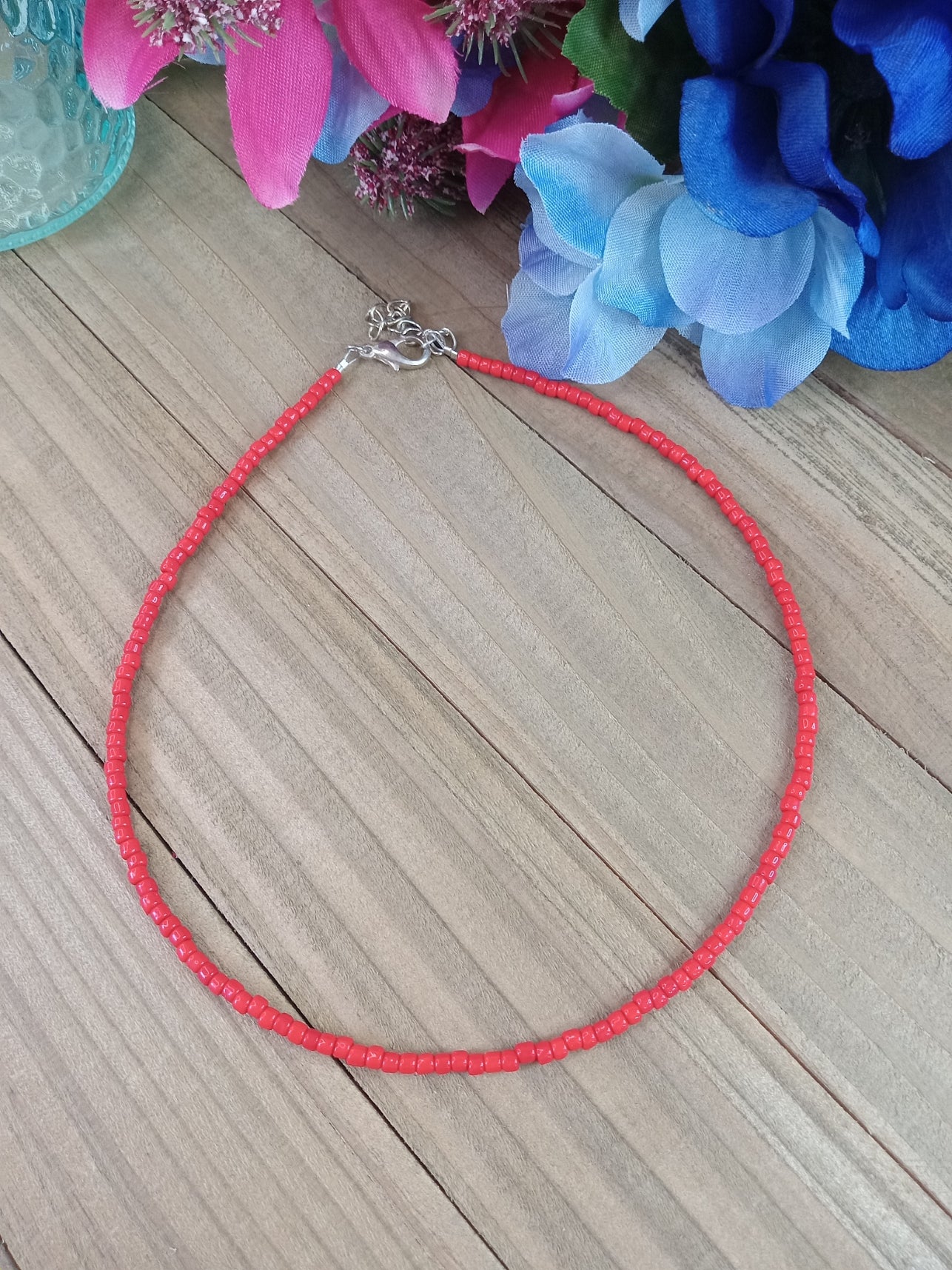 Beaded Choker Necklace - Red