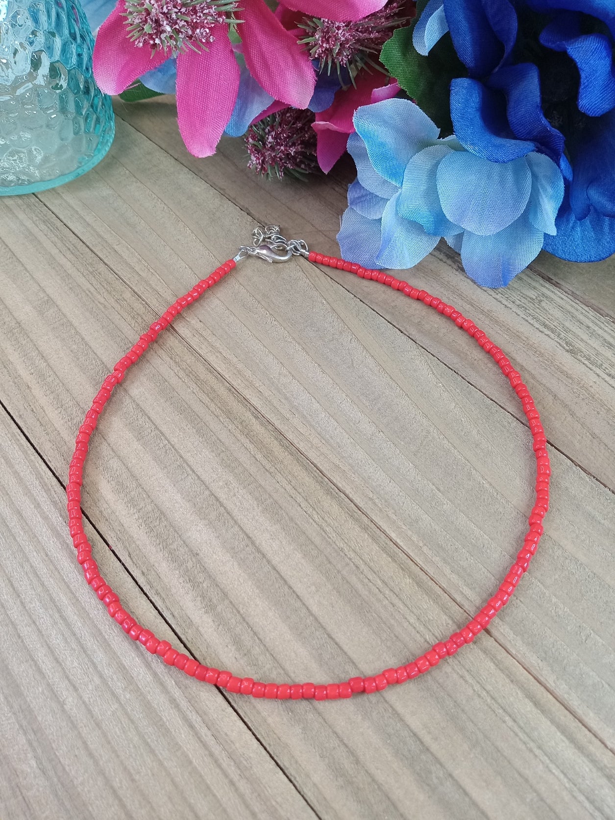 Beaded Choker Necklace - Red