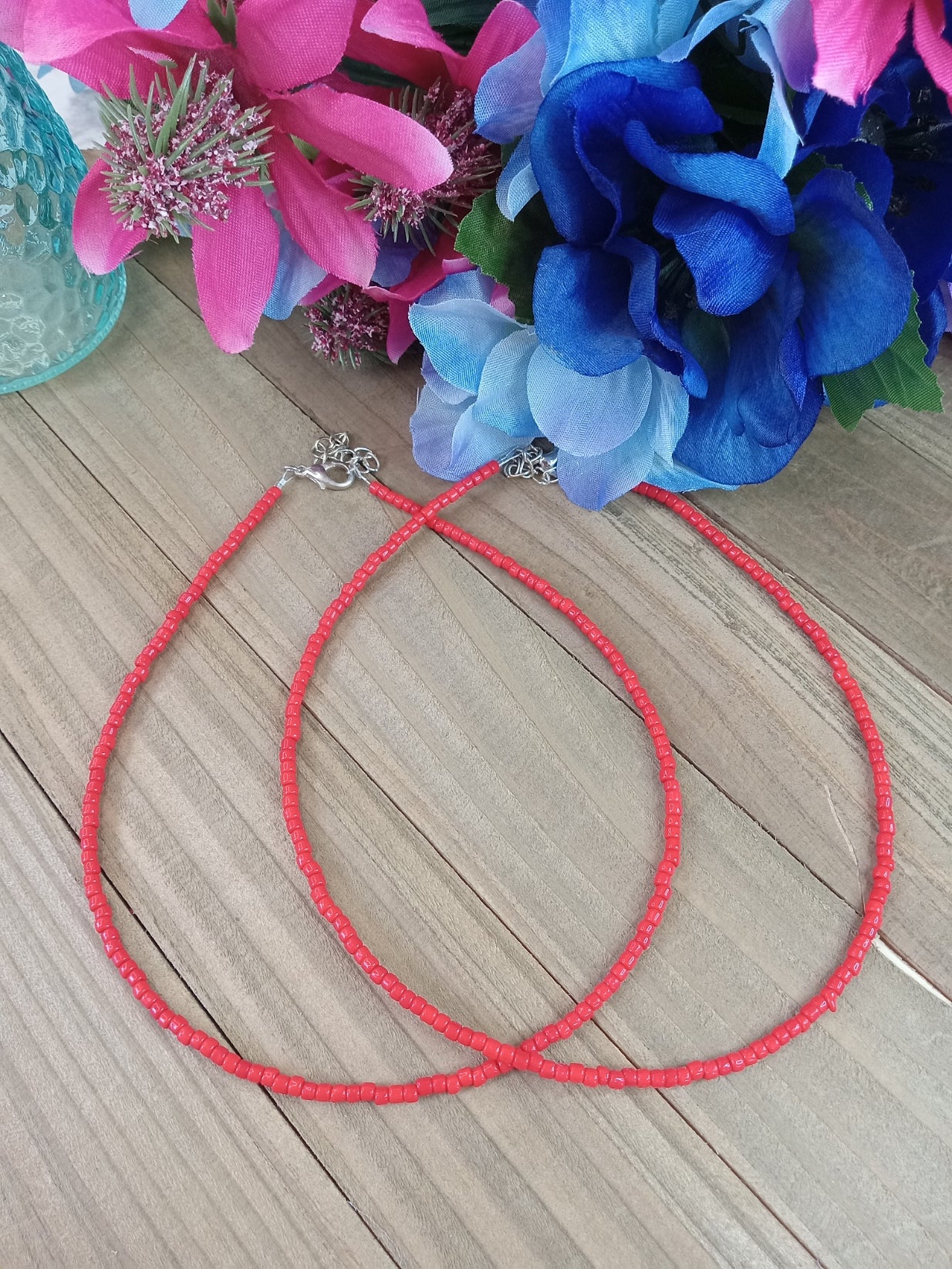 Beaded Choker Necklace - Red