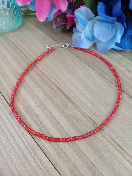 Beaded Choker Necklace - Shiny Red