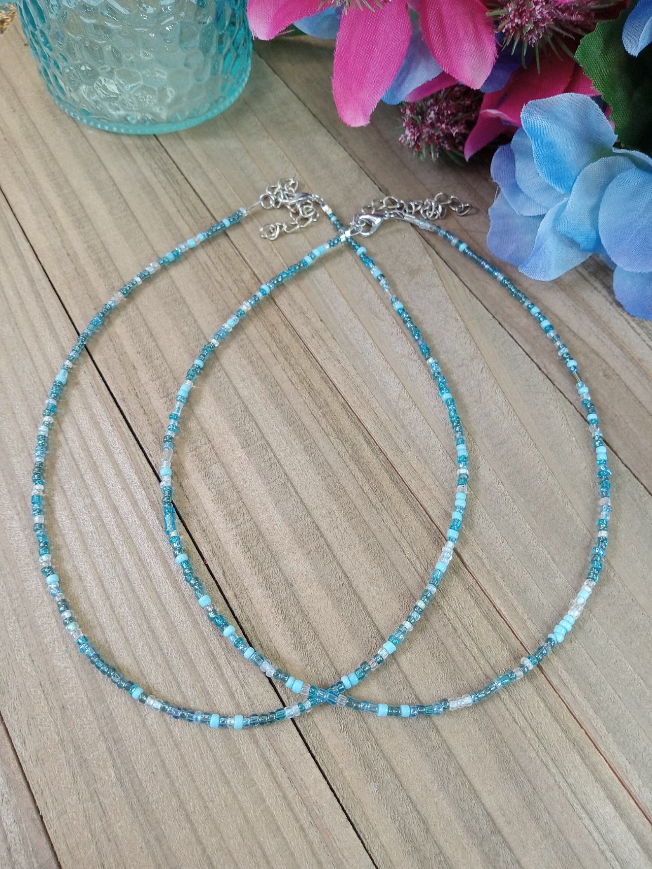 Beaded Choker Necklace - Beach Blues