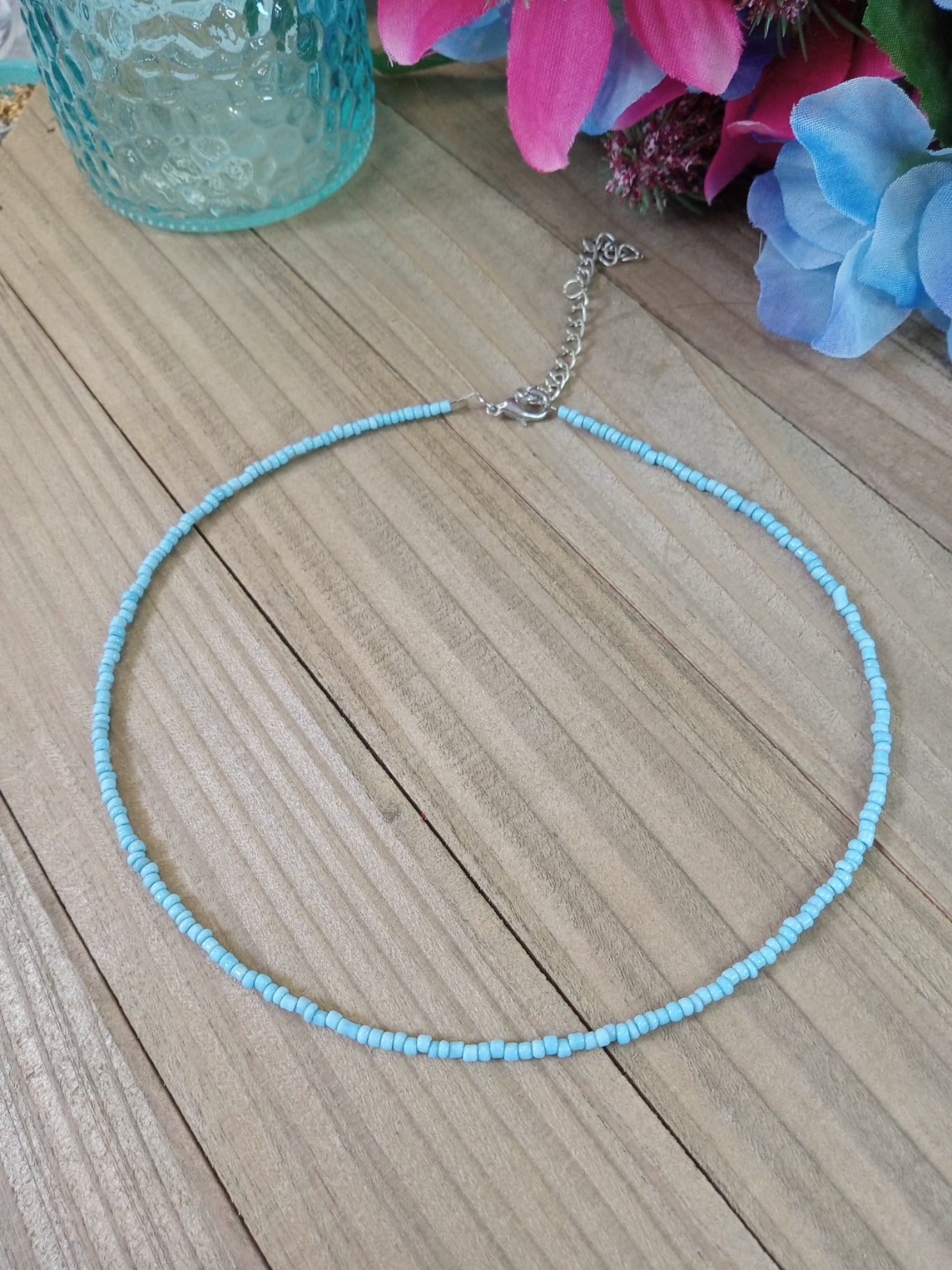 Beaded Choker Necklace - Blue