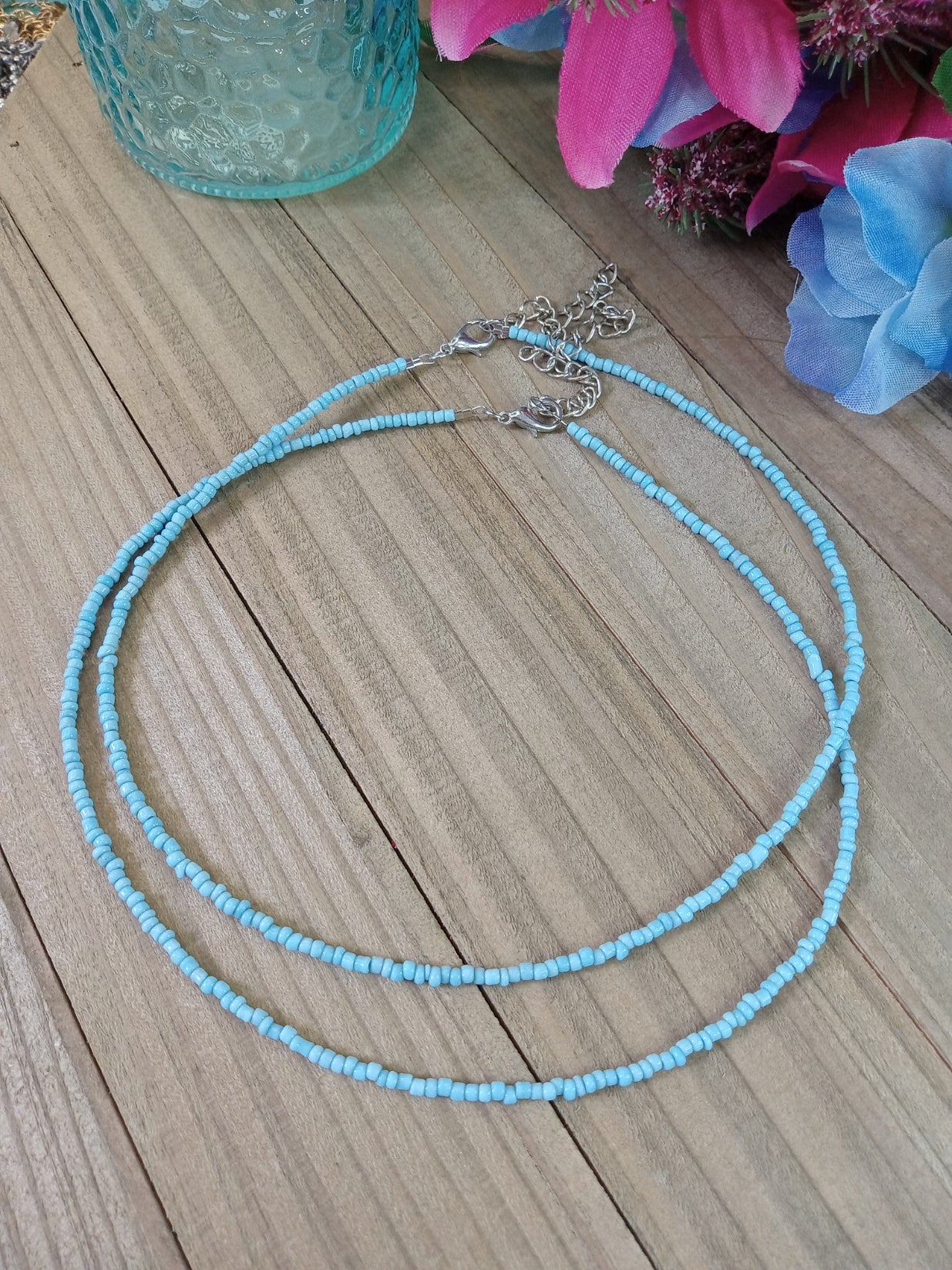 Beaded Choker Necklace - Blue