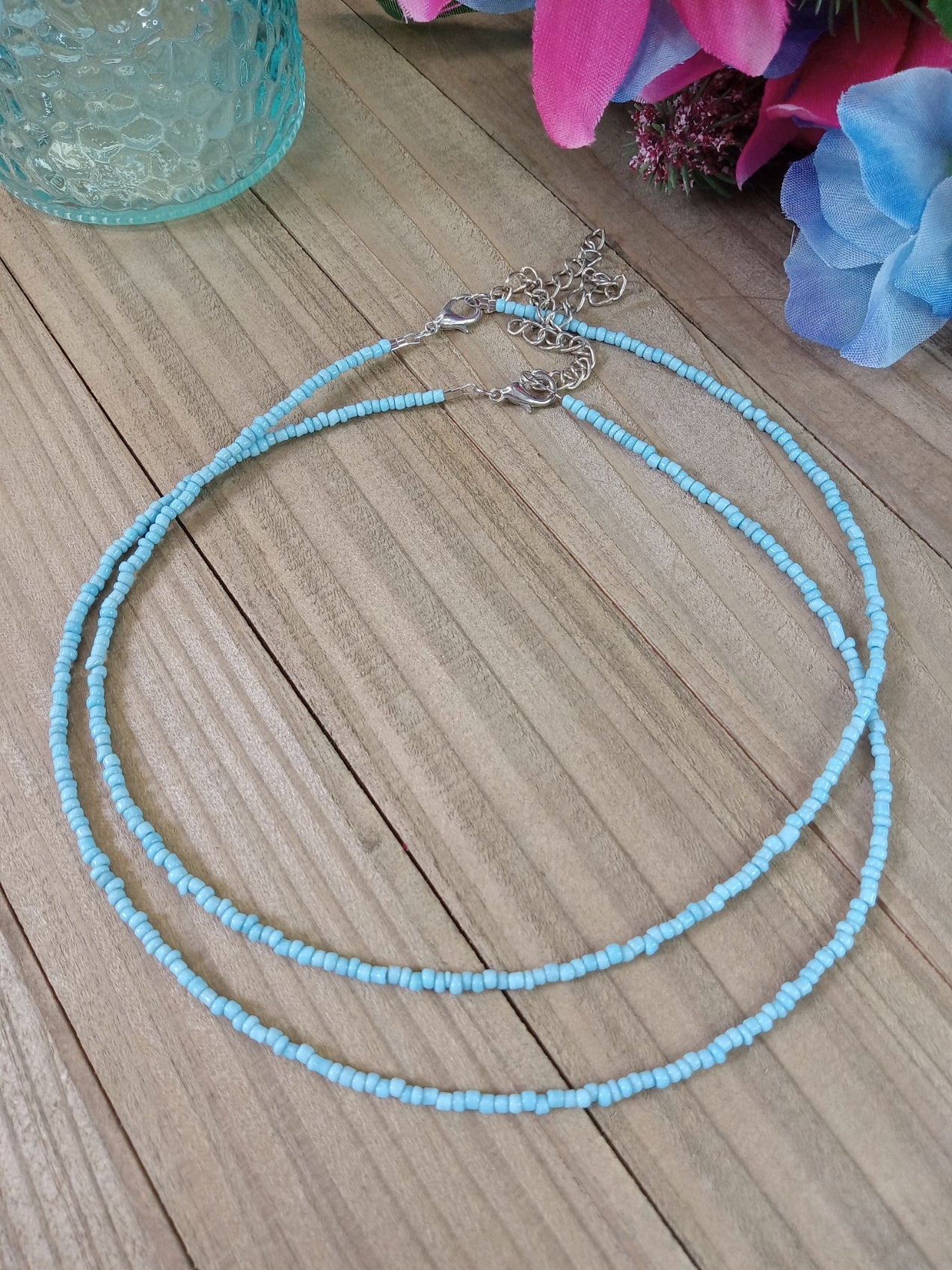 Beaded Choker Necklace - Blue